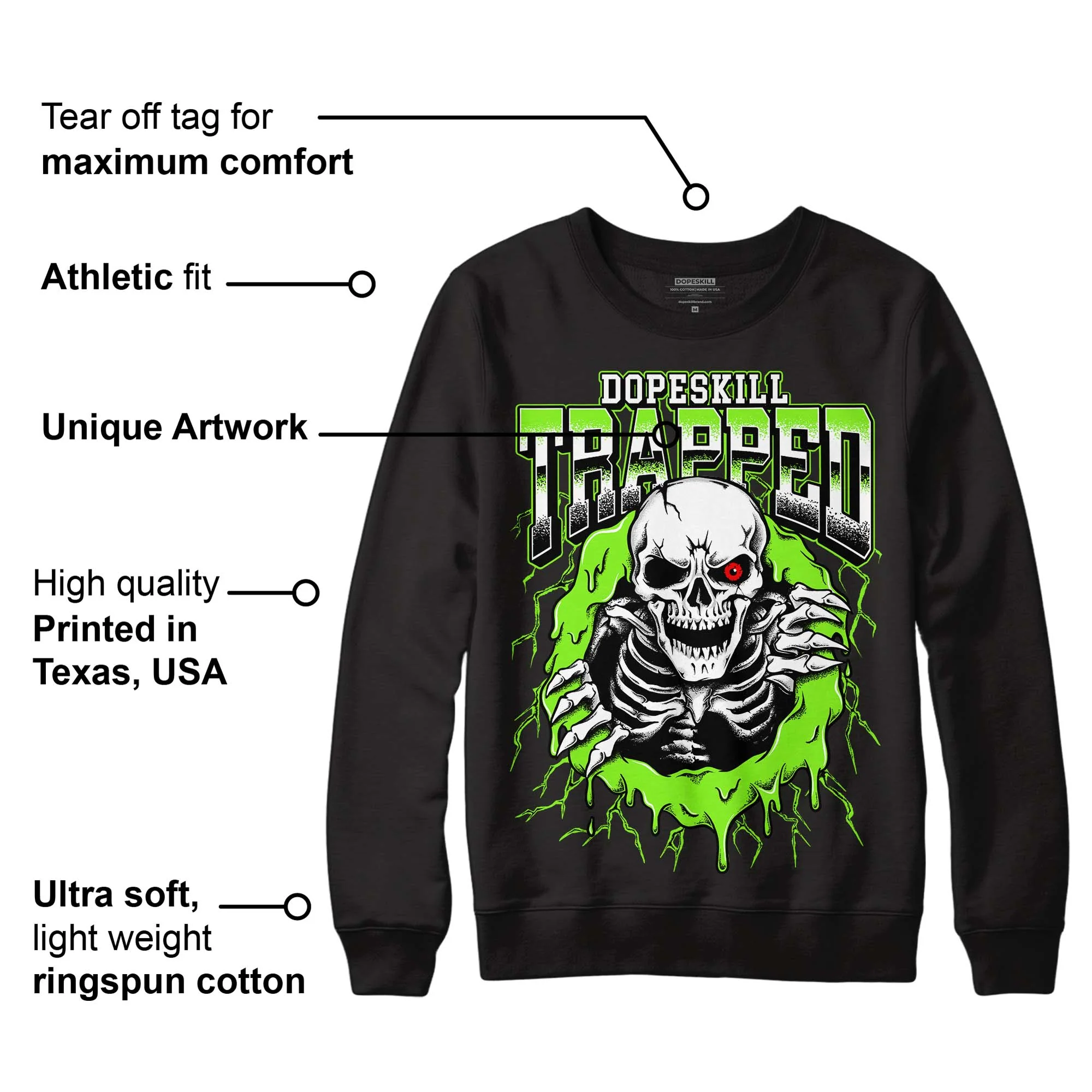 Neon Green Collection DopeSkill Sweatshirt Trapped Halloween Graphic - Image 3
