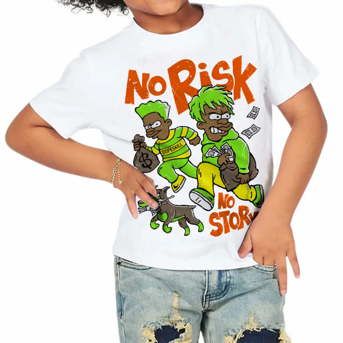 Neon Green Collection DopeSkill Toddler Kids T-shirt No Risk No Story Graphic - Image 4