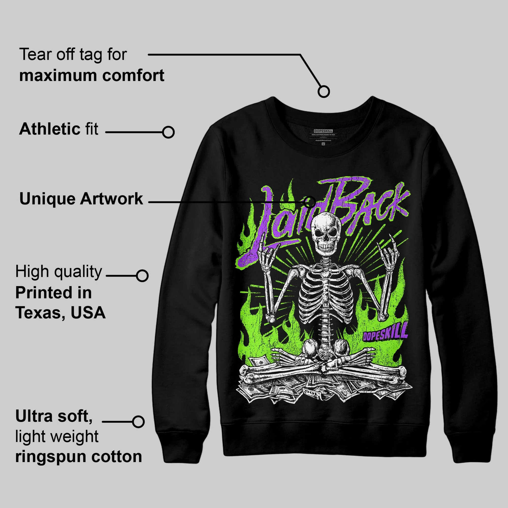 Neon Green 'Laid Back' DopeSkill Graphic Sweatshirt - Image 3