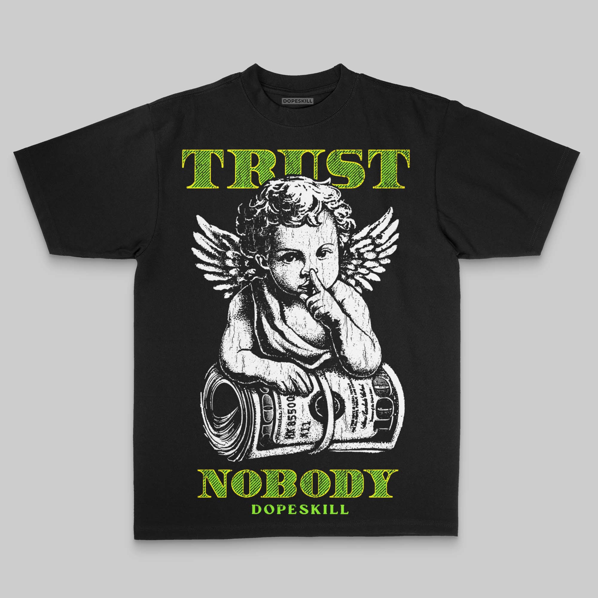Neon Green Oversize Print Trust Nobody DopeSkill Graphic T-shirt