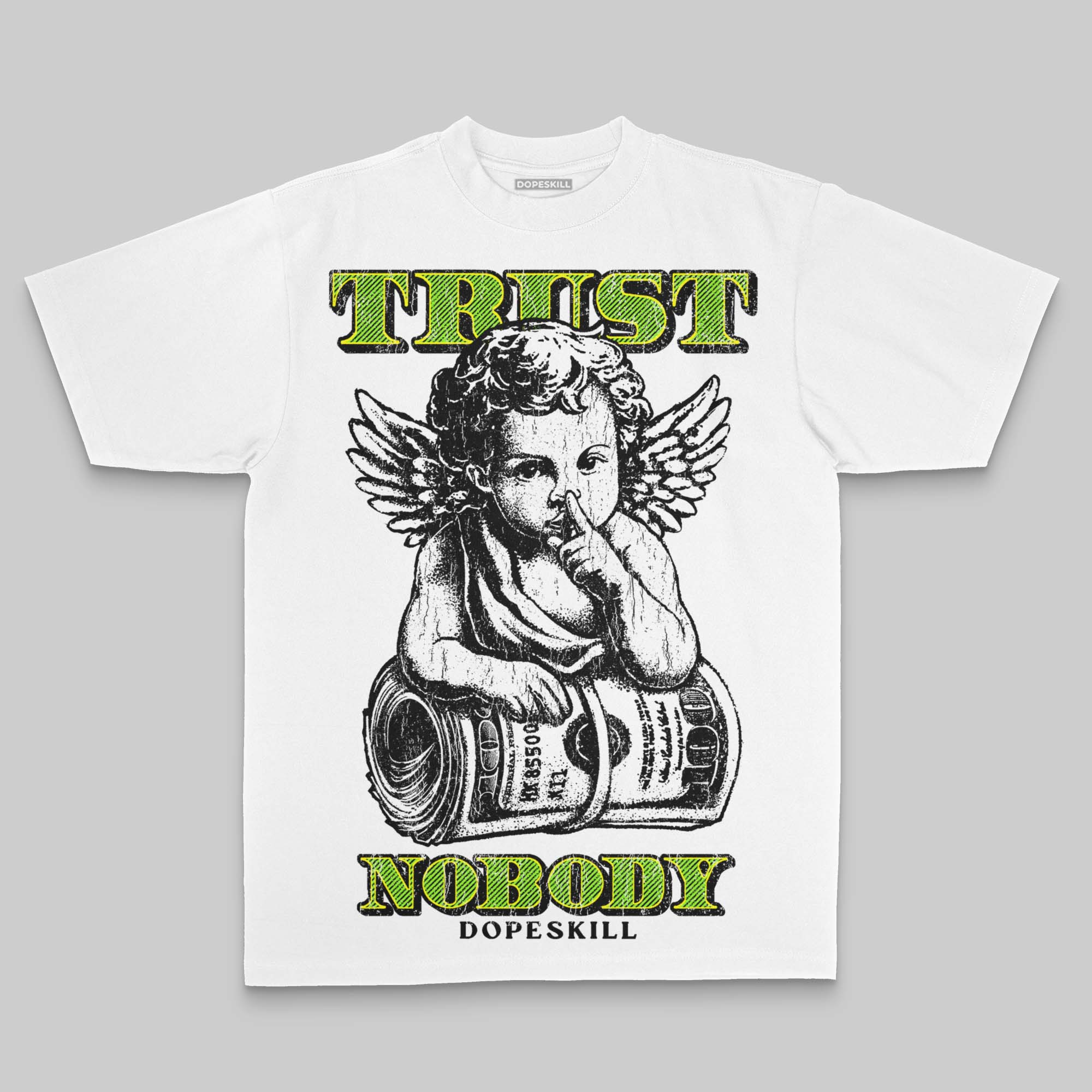Neon Green Oversize Print Trust Nobody DopeSkill Graphic T-shirt - Image 2