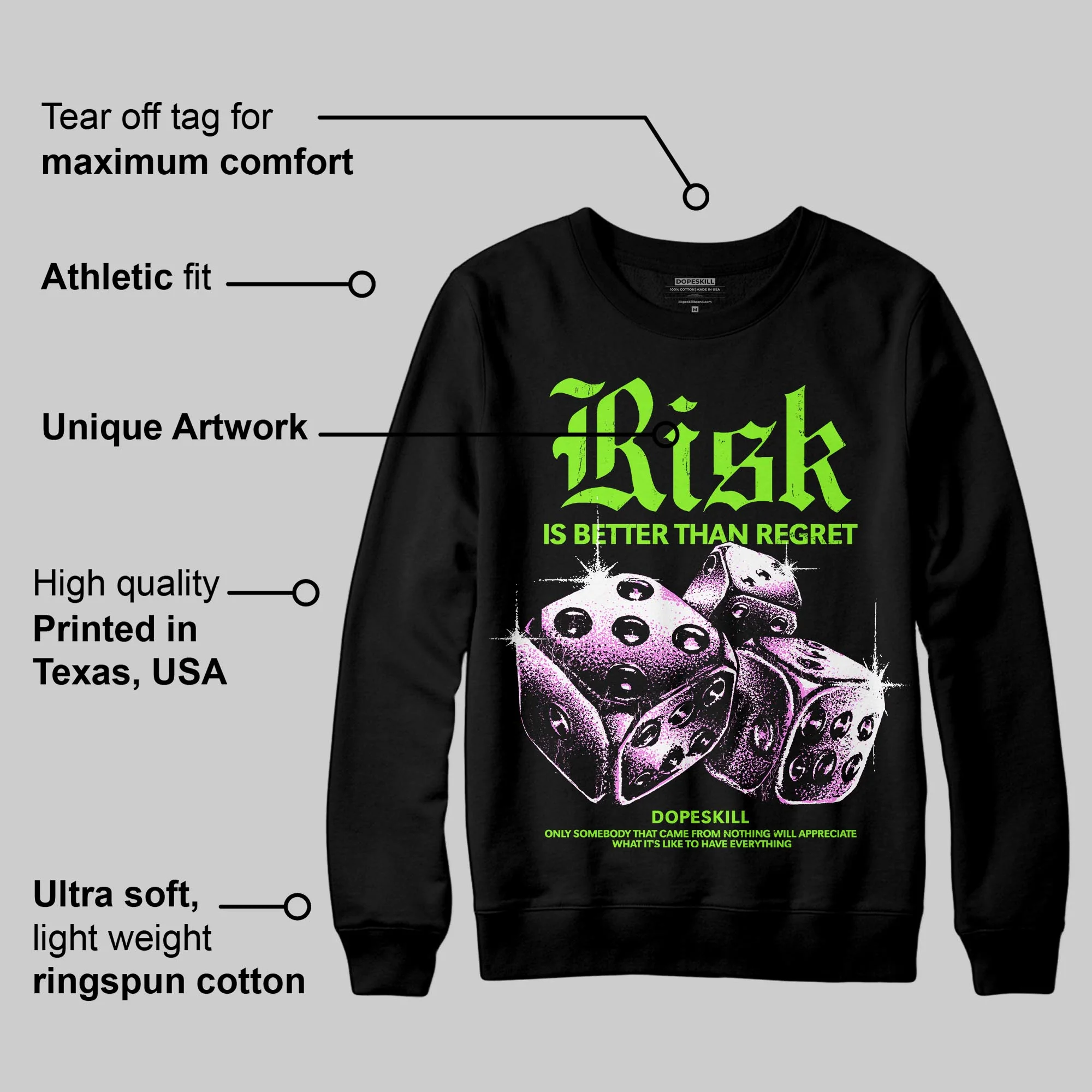 Neon Green 'Risk Is Better Than Regret' DopeSkill Graphic Sweatshirt - Image 3