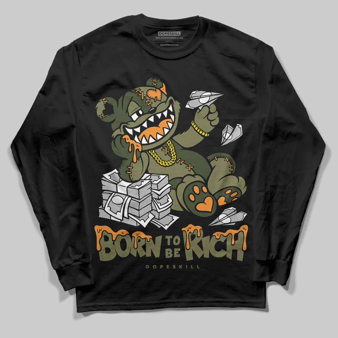 Olive Collection DopeSkill Long Sleeve T-Shirt Born To Be Rich Graphic - Image 2