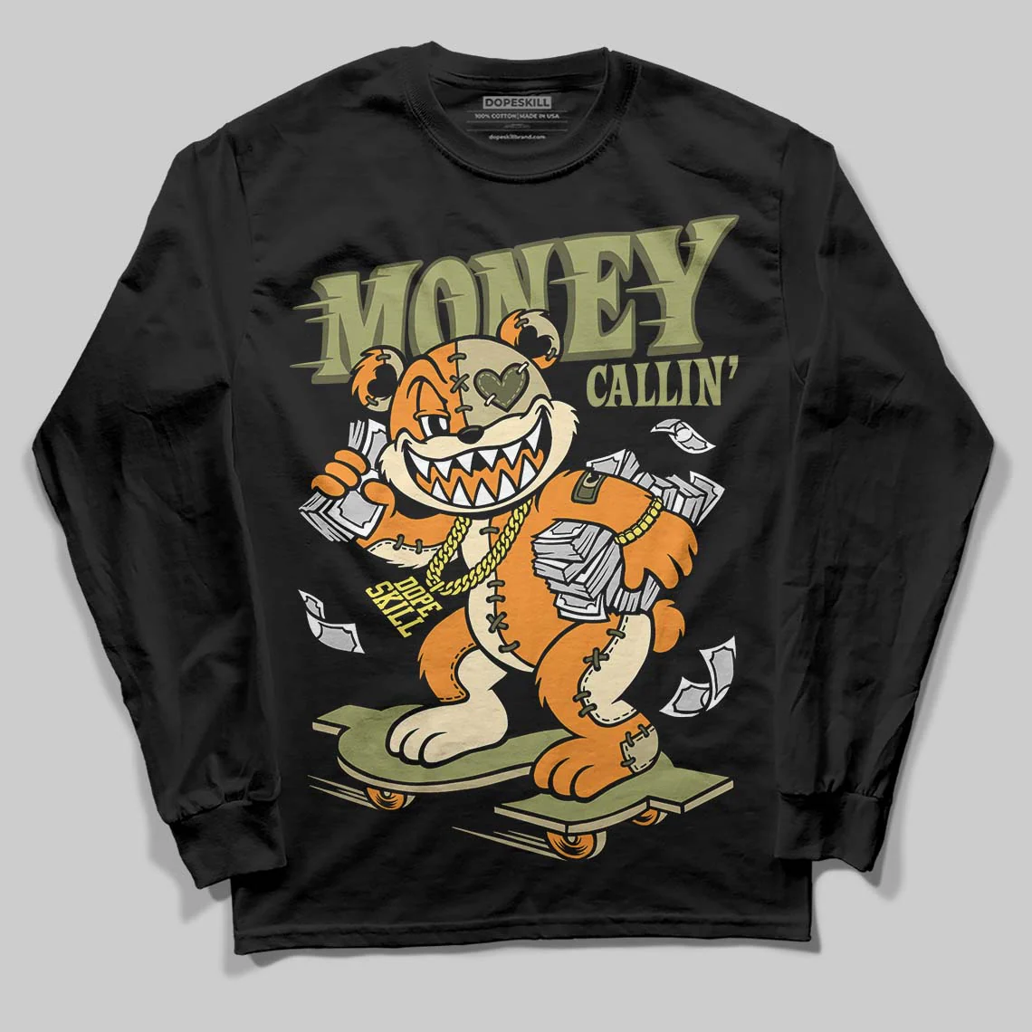 Olive Collection DopeSkill Long Sleeve T-Shirt Money Callin' Graphic - Image 2