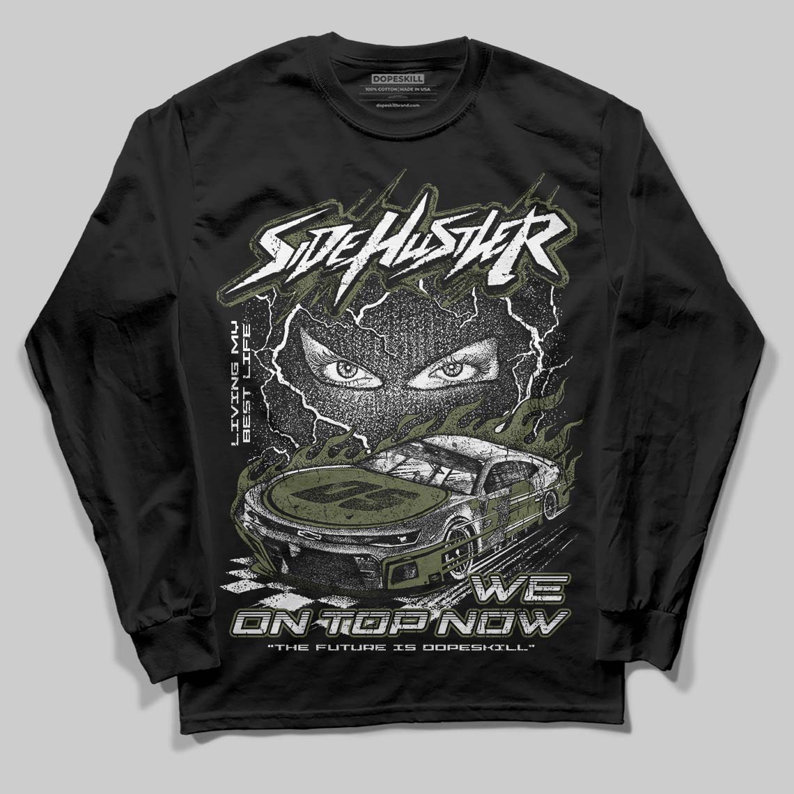Olive Collection DopeSkill Long Sleeve T-Shirt New Side Hustler Graphic - Image 2