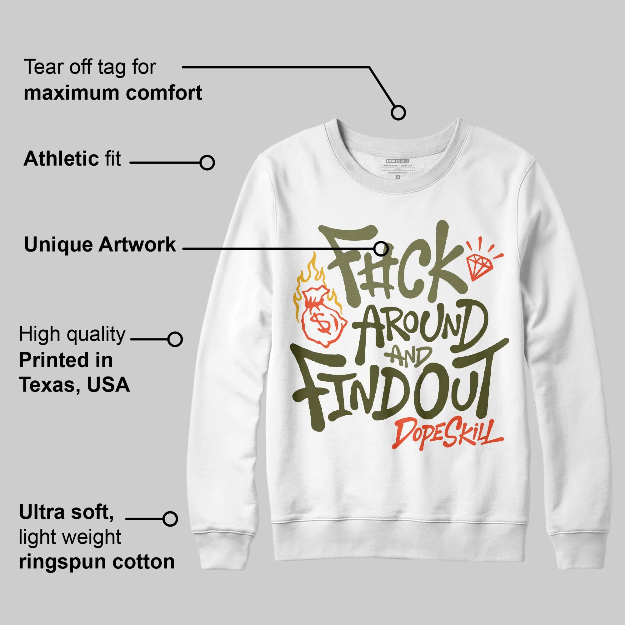 Olive Collection DopeSkill Sweatshirt F#ck Around And Find Out Graphic - Image 3