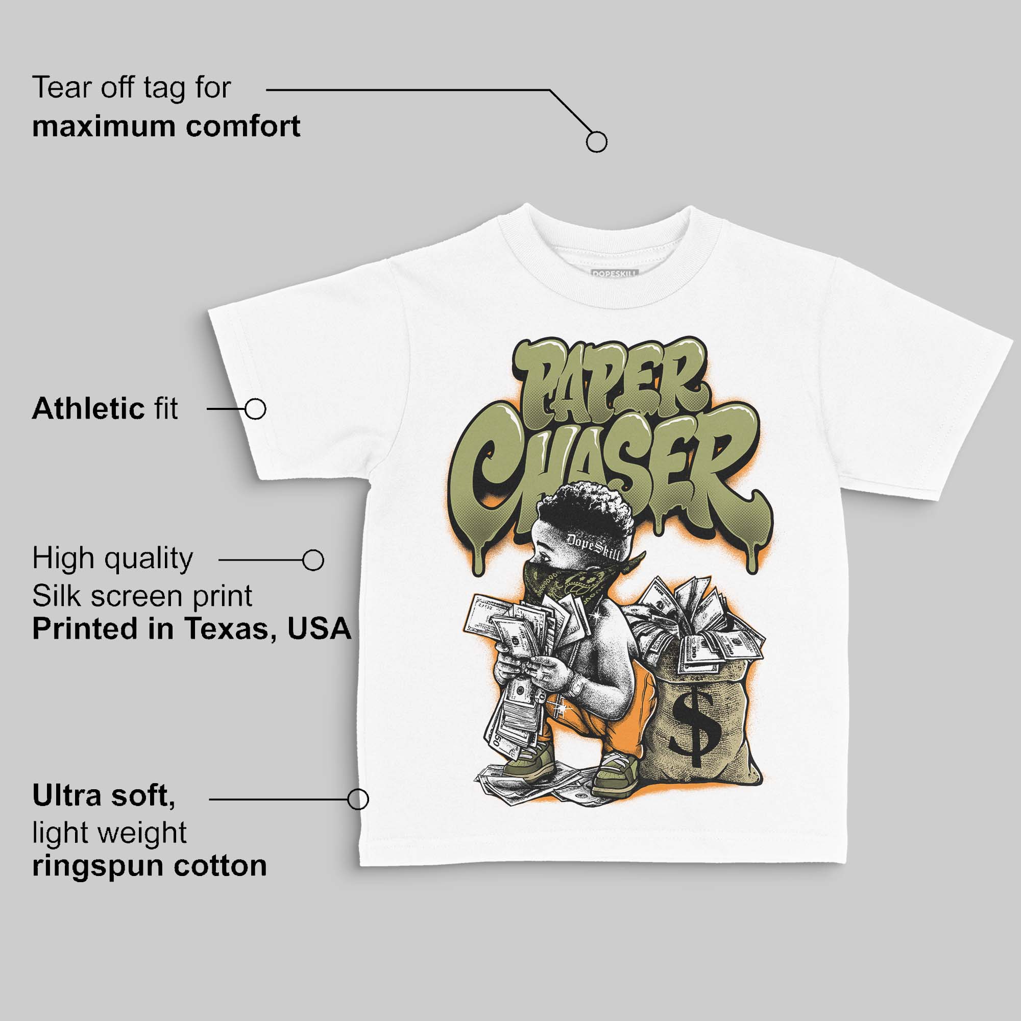 Olive 'Paper Chaser Boy' DopeSkill Graphic Toddler Kids T-shirt - Image 3