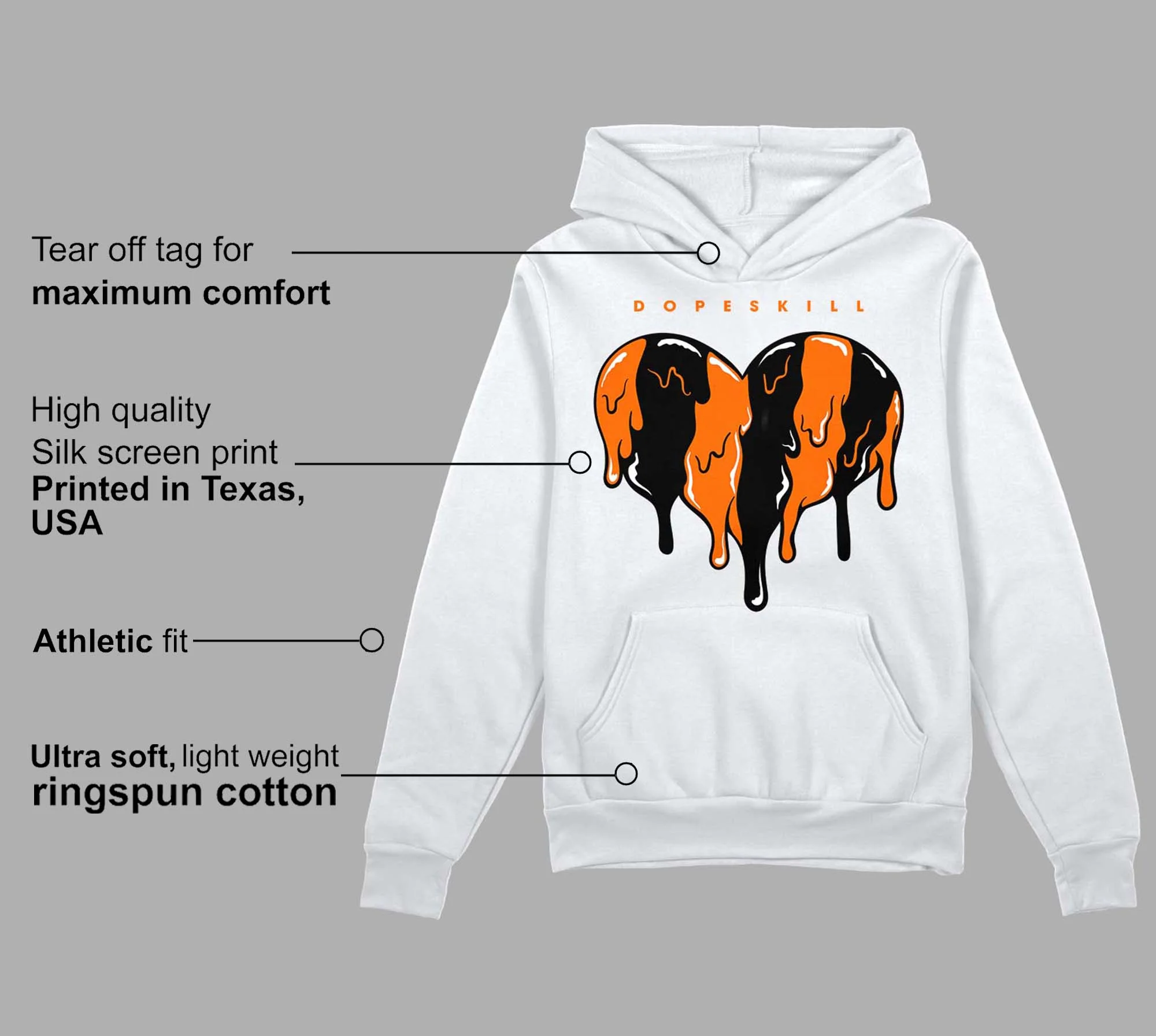 Orange Black White DopeSkill Hoodie Sweatshirt Slime Drip Heart Graphic - Image 3