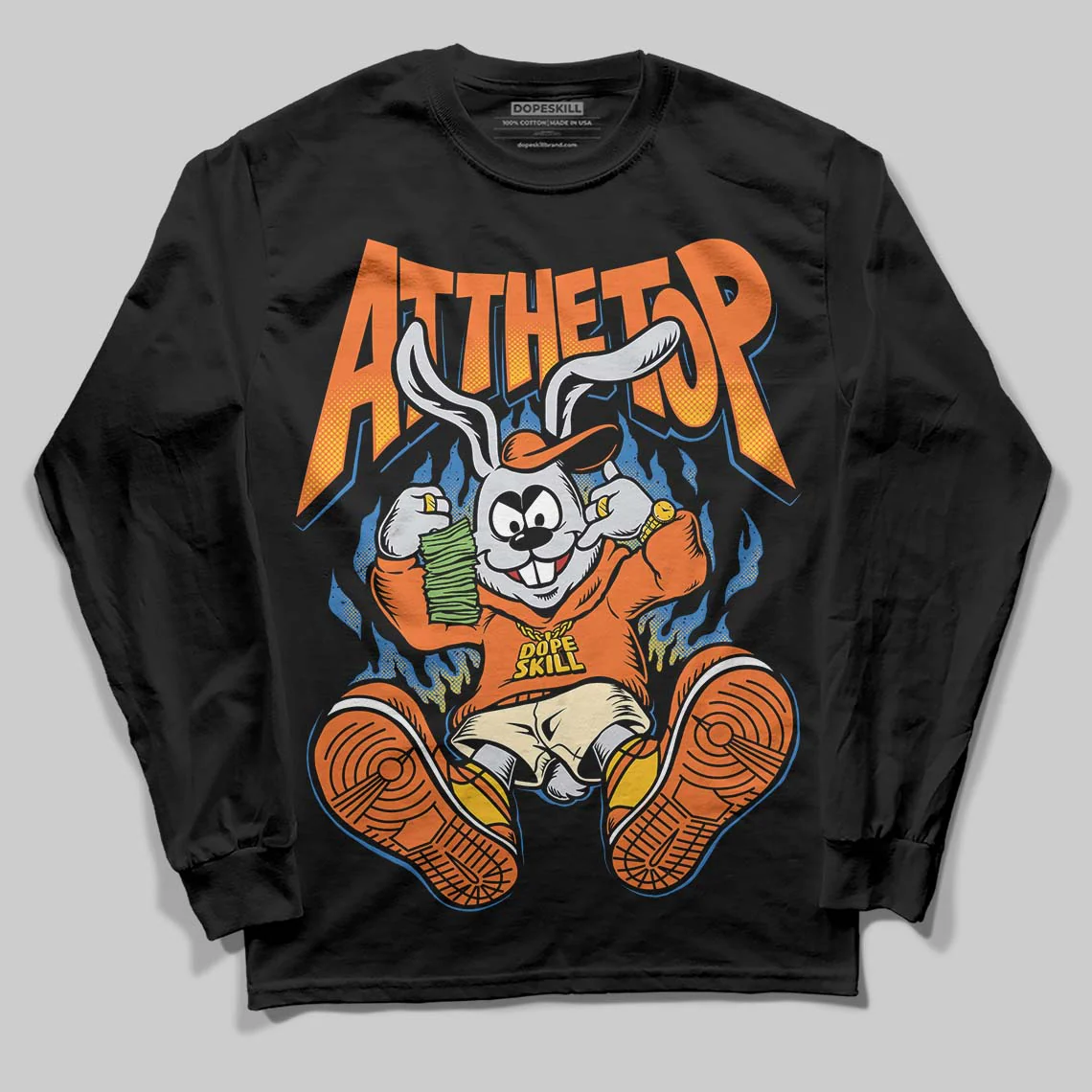 Orange Black White DopeSkill Long Sleeve T-Shirt At The Top Graphic - Image 2