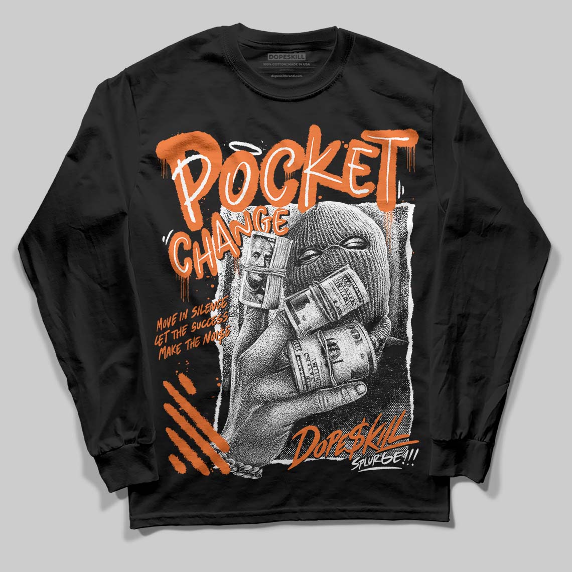 Orange Black White DopeSkill Long Sleeve T-Shirt Pocket Change Graphic - Image 2