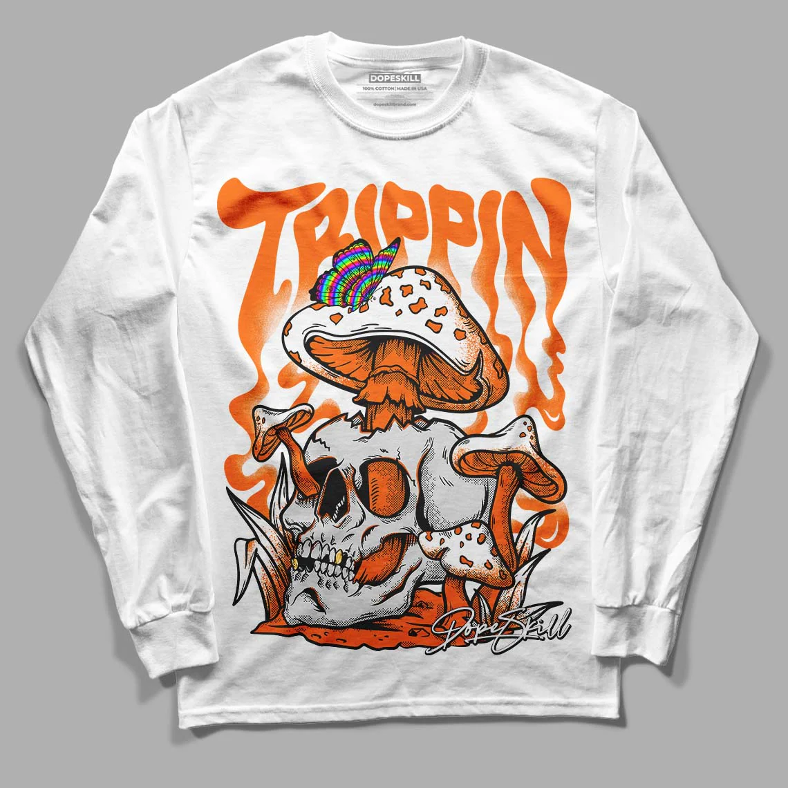 Orange Black White DopeSkill Long Sleeve T-Shirt Trippin Graphic