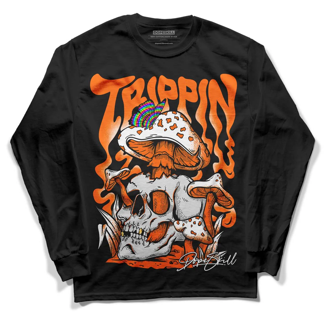 Orange Black White DopeSkill Long Sleeve T-Shirt Trippin Graphic - Image 2