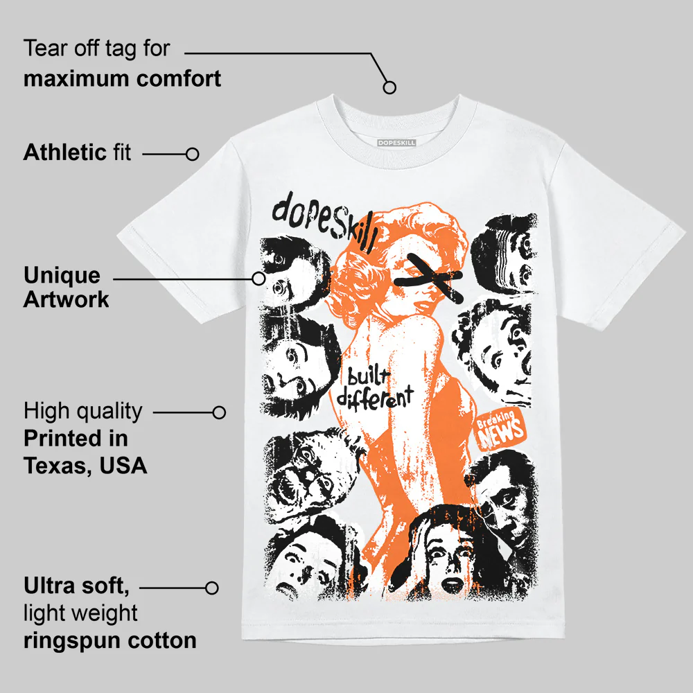 Orange Black White DopeSkill T-Shirt Built Different Graphic - Image 4