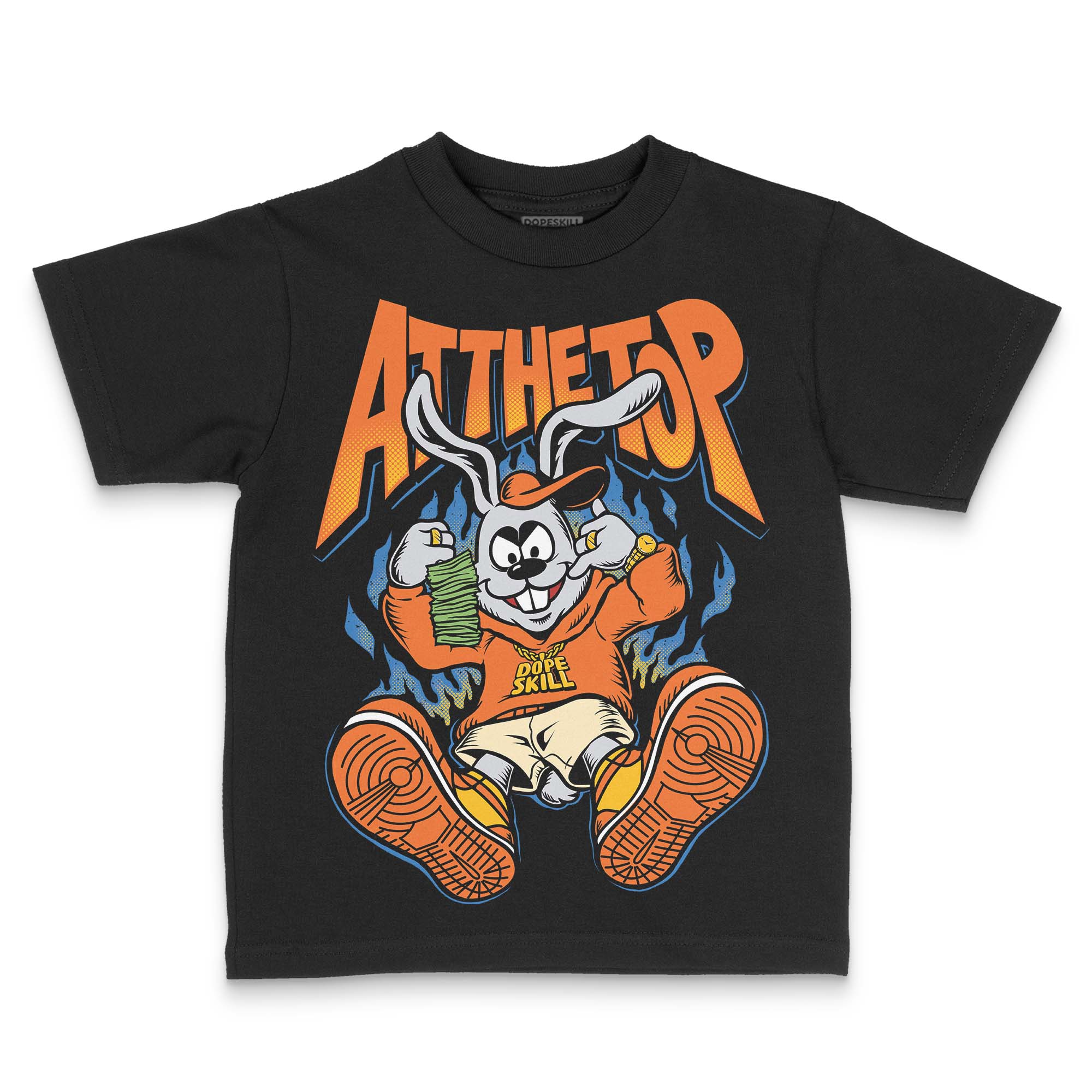 Orange Black White DopeSkill Toddler Kids T-shirt At The Top Graphic - Image 2