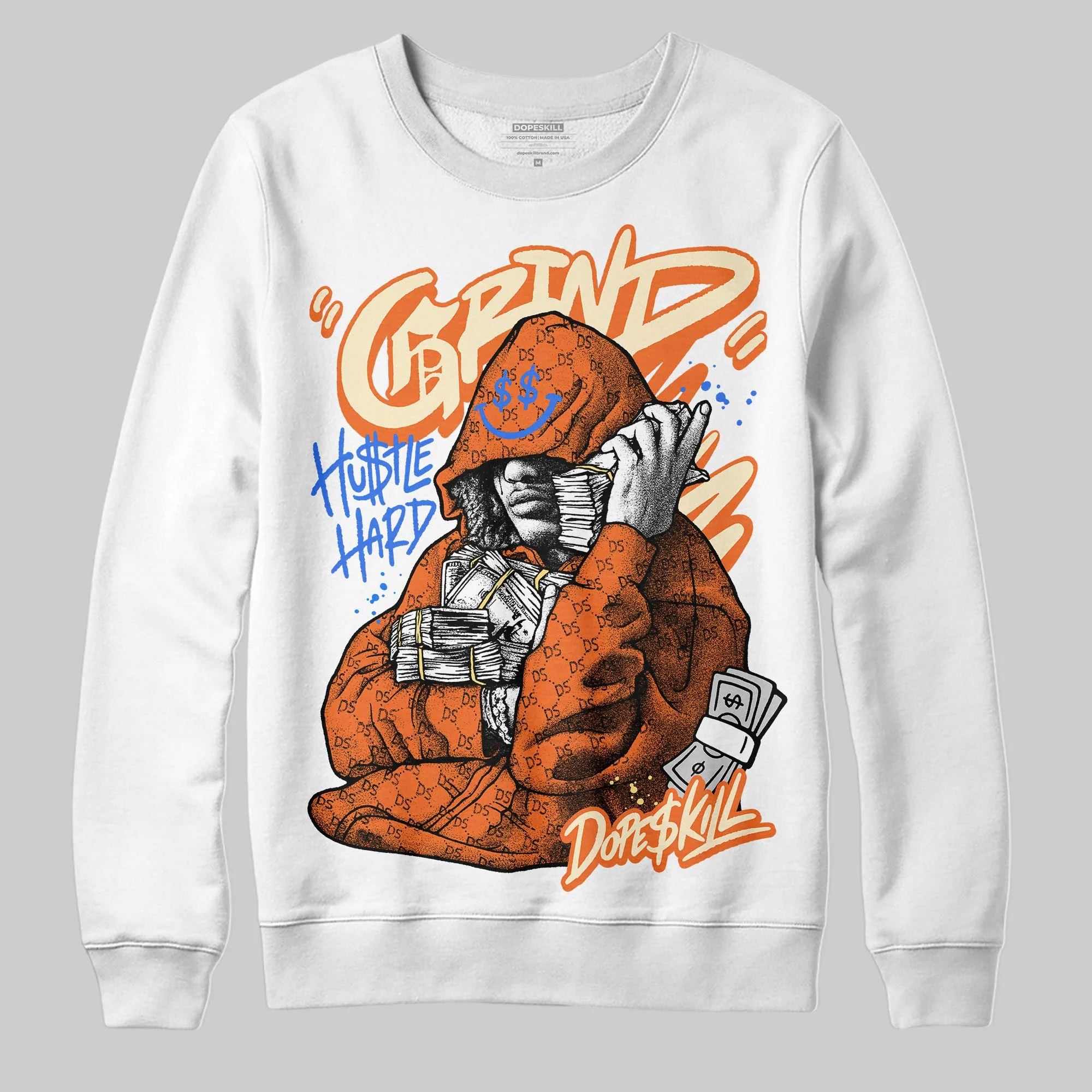 Orange 'Grind Pray' DopeSkill Graphic Sweatshirt