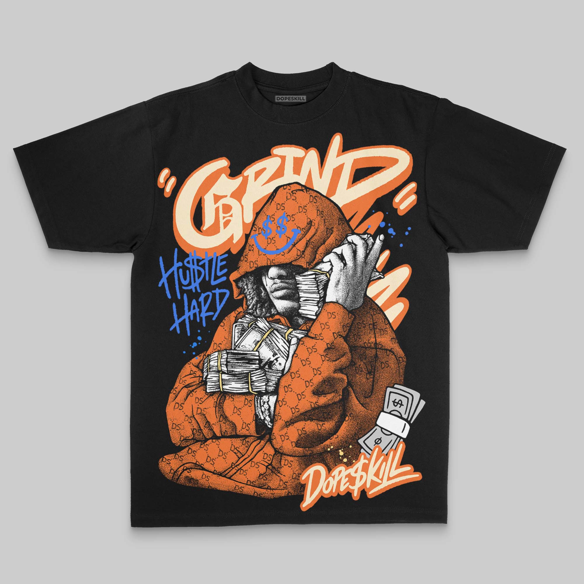 Orange Oversize Print 'Grind Pray' DopeSkill Graphic T-shirt - Image 2