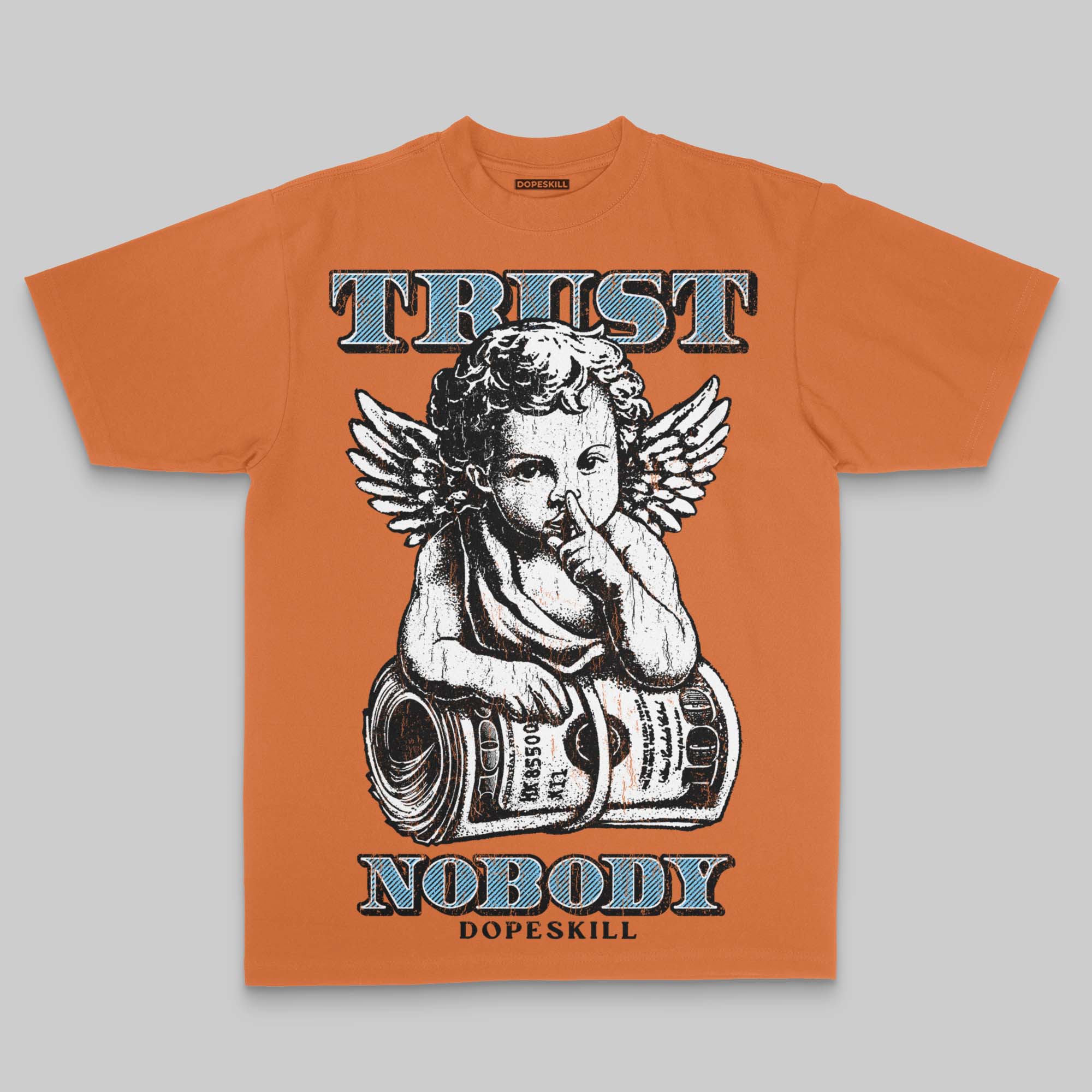 Orange Oversize Print Trust Nobody DopeSkill Graphic T-shirt - Image 3