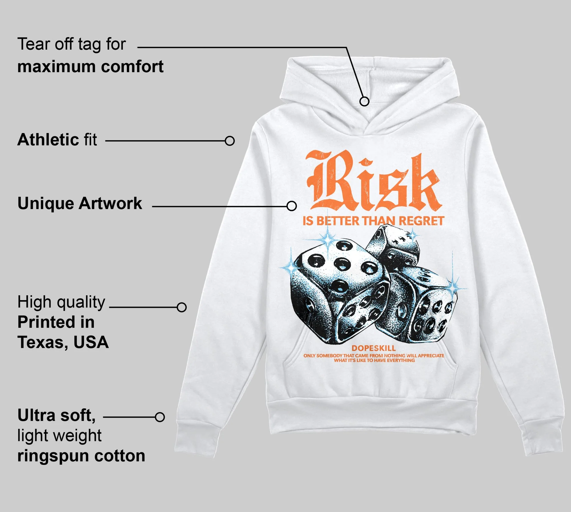 Orange 'Risk Is Better Than Regret' DopeSkill Graphic Hoodie - Image 3