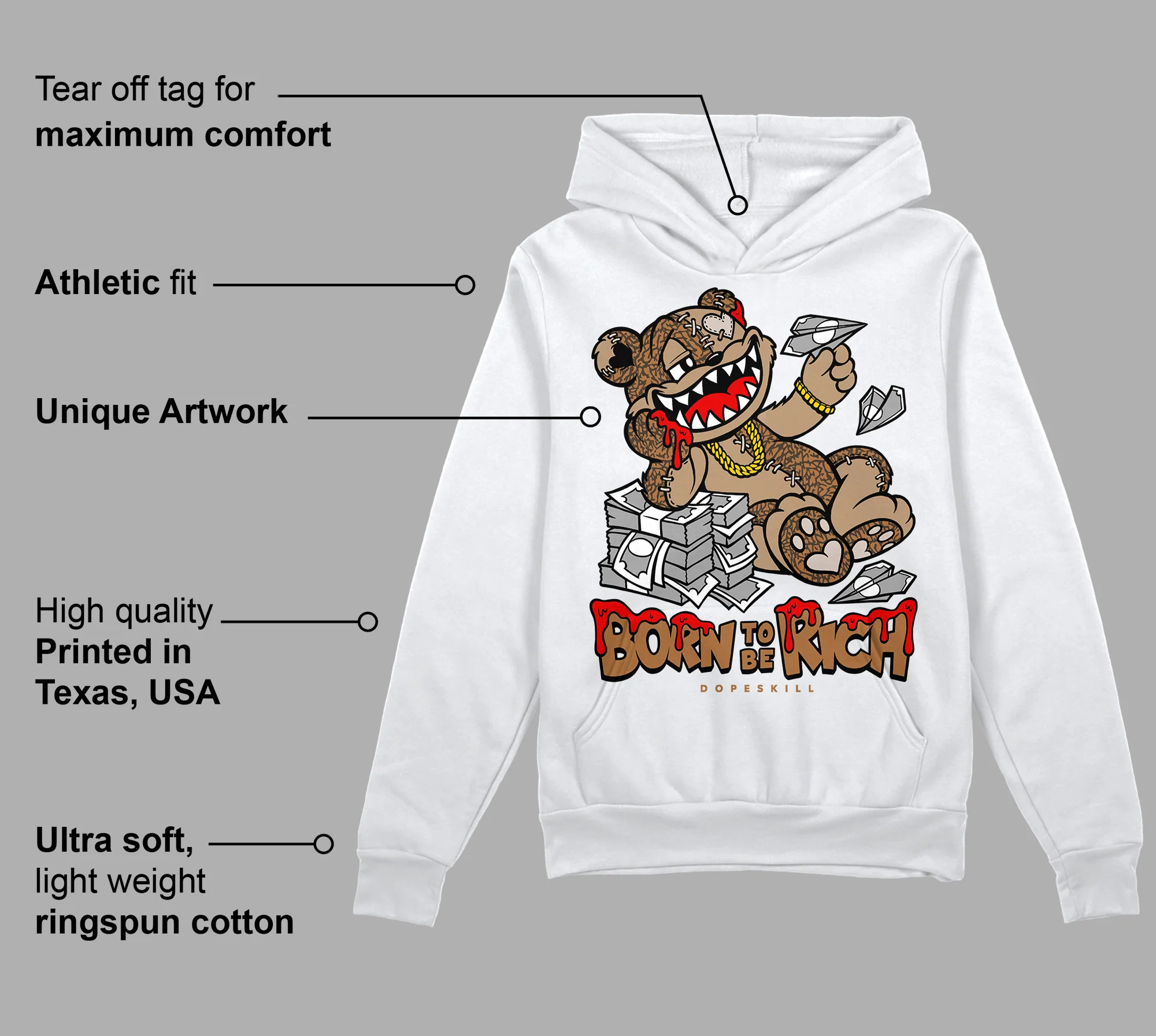 Palomino 3s DopeSkill Hoodie Sweatshirt Born To Be Rich Graphic - Image 3