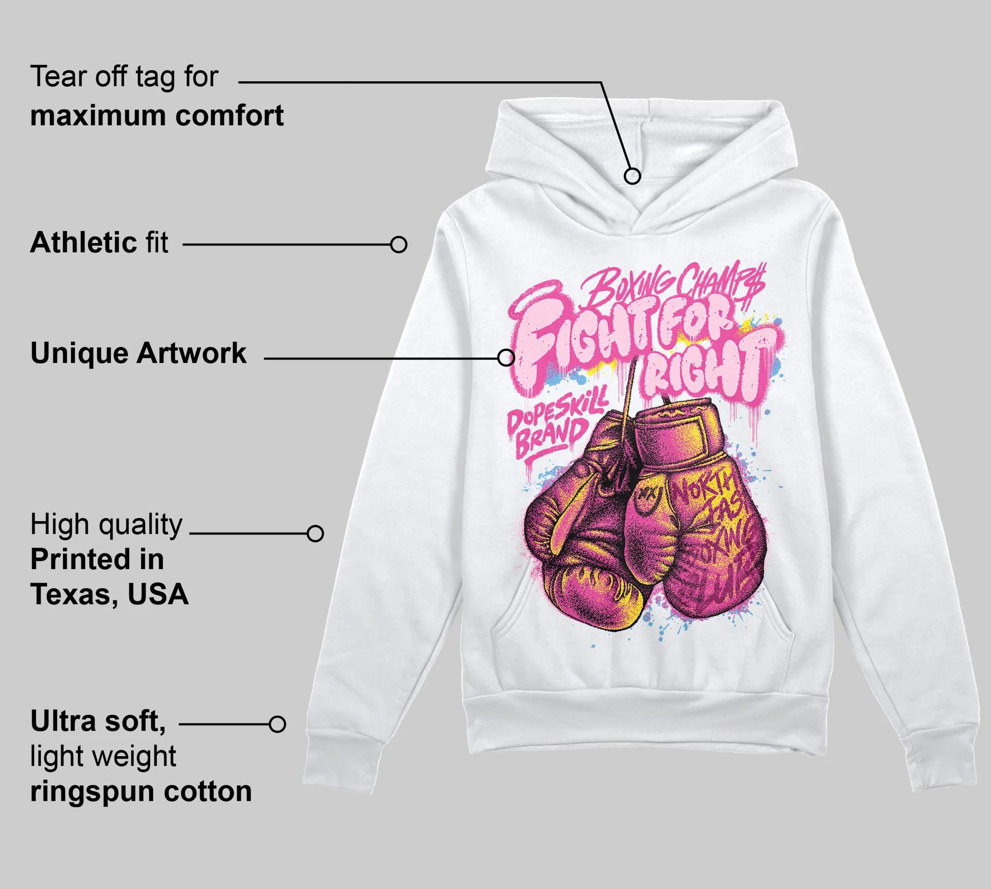 Pink Collection DopeSkill Hoodie Sweatshirt Fight For Right Graphic - Image 3
