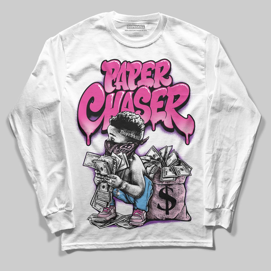 Pink 'Paper Chaser Boy' DopeSkill Graphic Long Sleeve T-Shirt