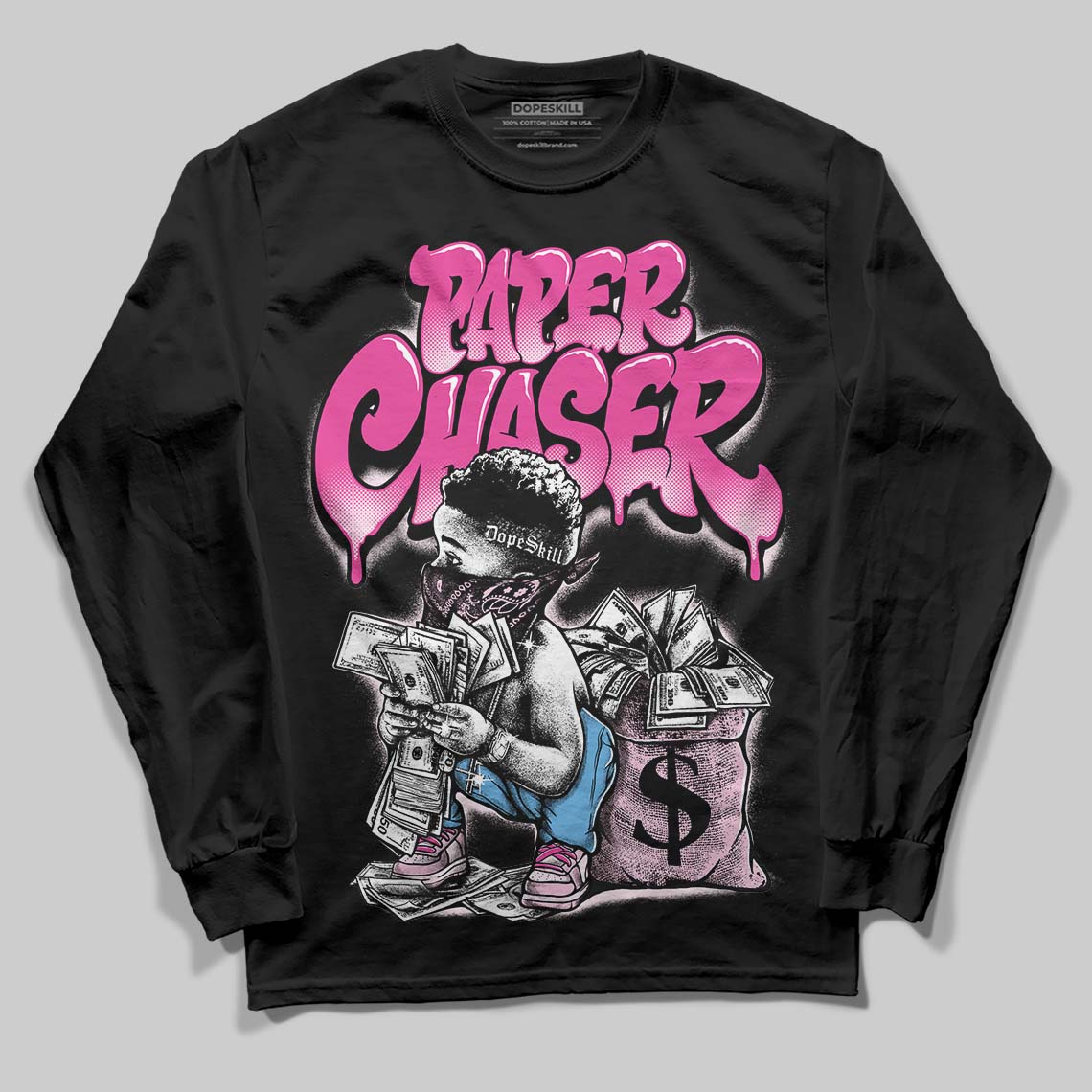 Pink 'Paper Chaser Boy' DopeSkill Graphic Long Sleeve T-Shirt - Image 2