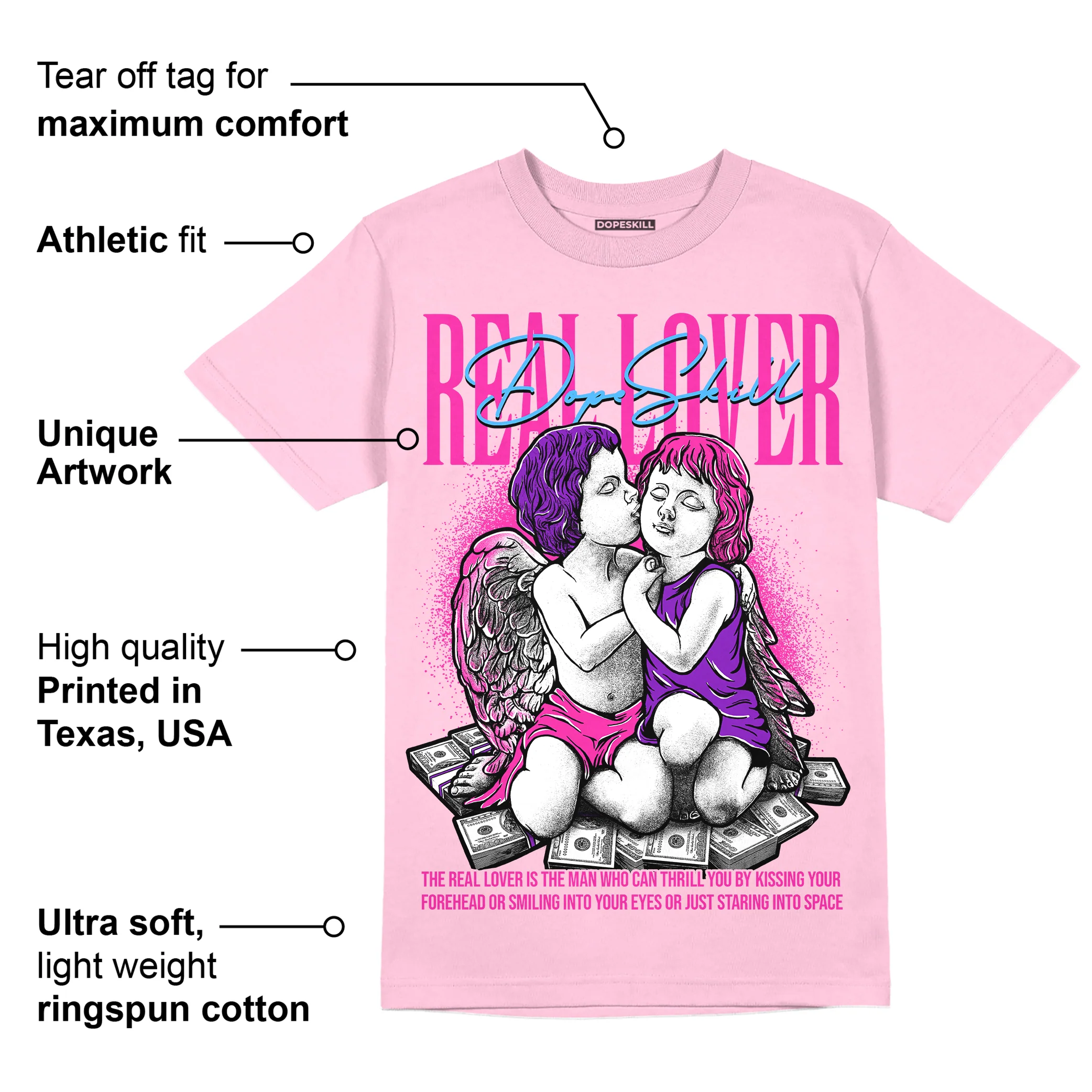 Pink Collection DopeSkill Pink T-shirt Real Lover Graphic - Image 2