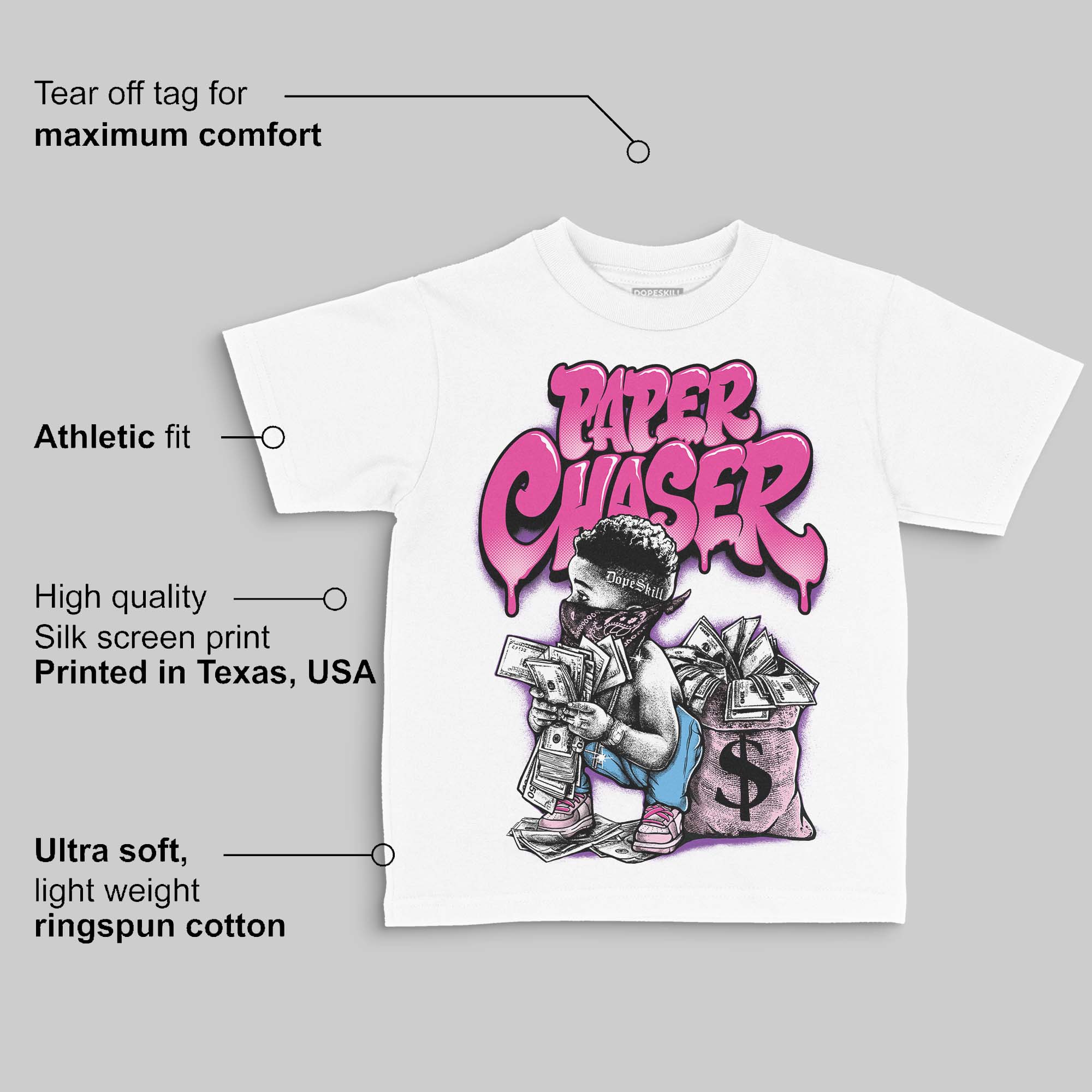 Pink 'Paper Chaser Boy' DopeSkill Graphic Toddler Kids T-shirt - Image 3