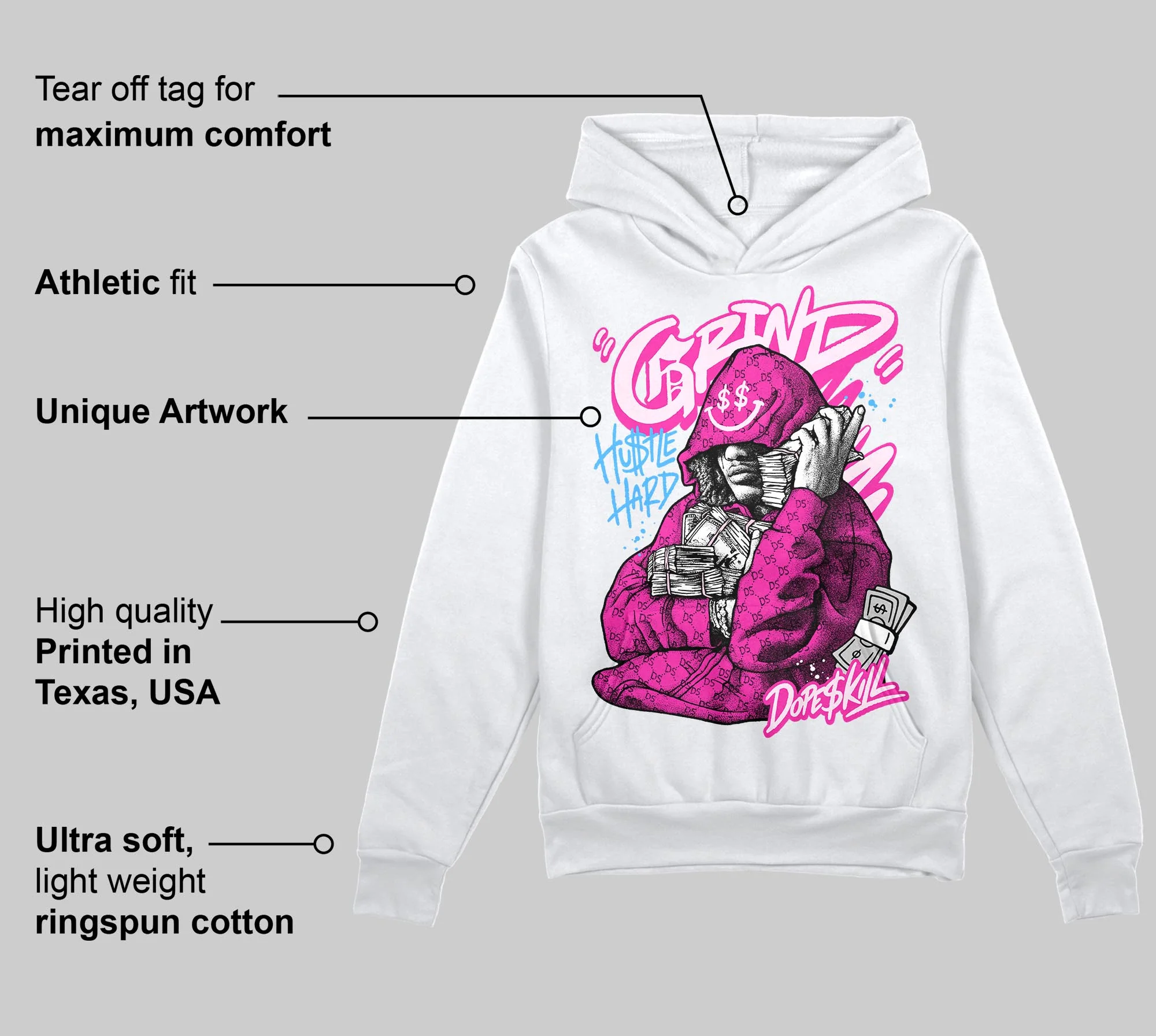 Pink 'Grind Pray' DopeSkill Graphic Hoodie - Image 3