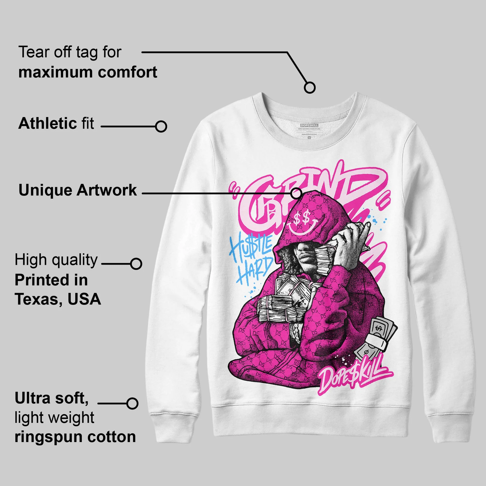 Pink 'Grind Pray' DopeSkill Graphic Sweatshirt - Image 3