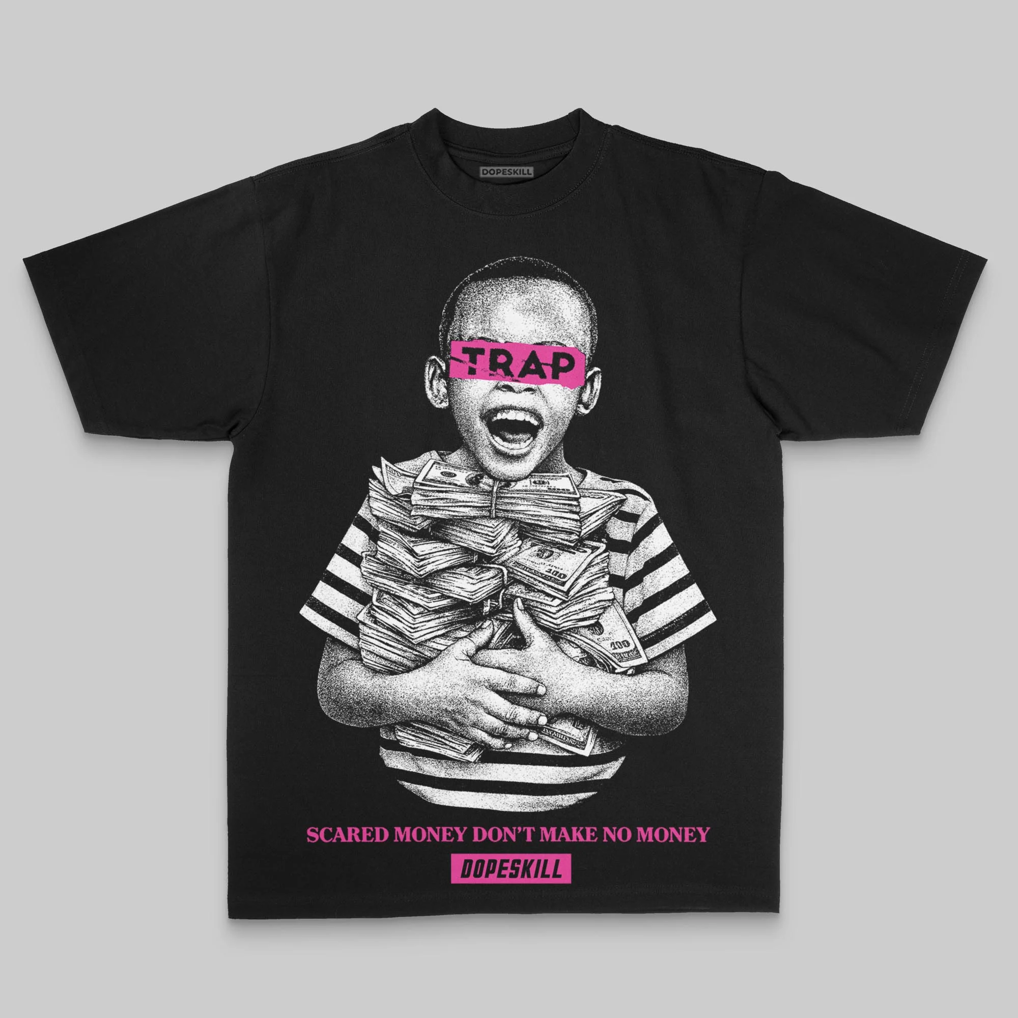 Pink Oversize Print Scared Money Don't Make No Money DopeSkill Graphic T-shirt - Image 2