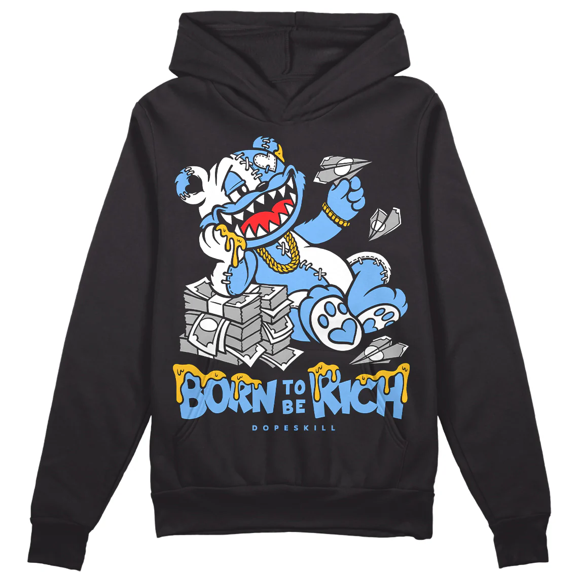Powder Blue 9s DopeSkill Hoodie Sweatshirt Born To Be Rich Graphic - Image 2