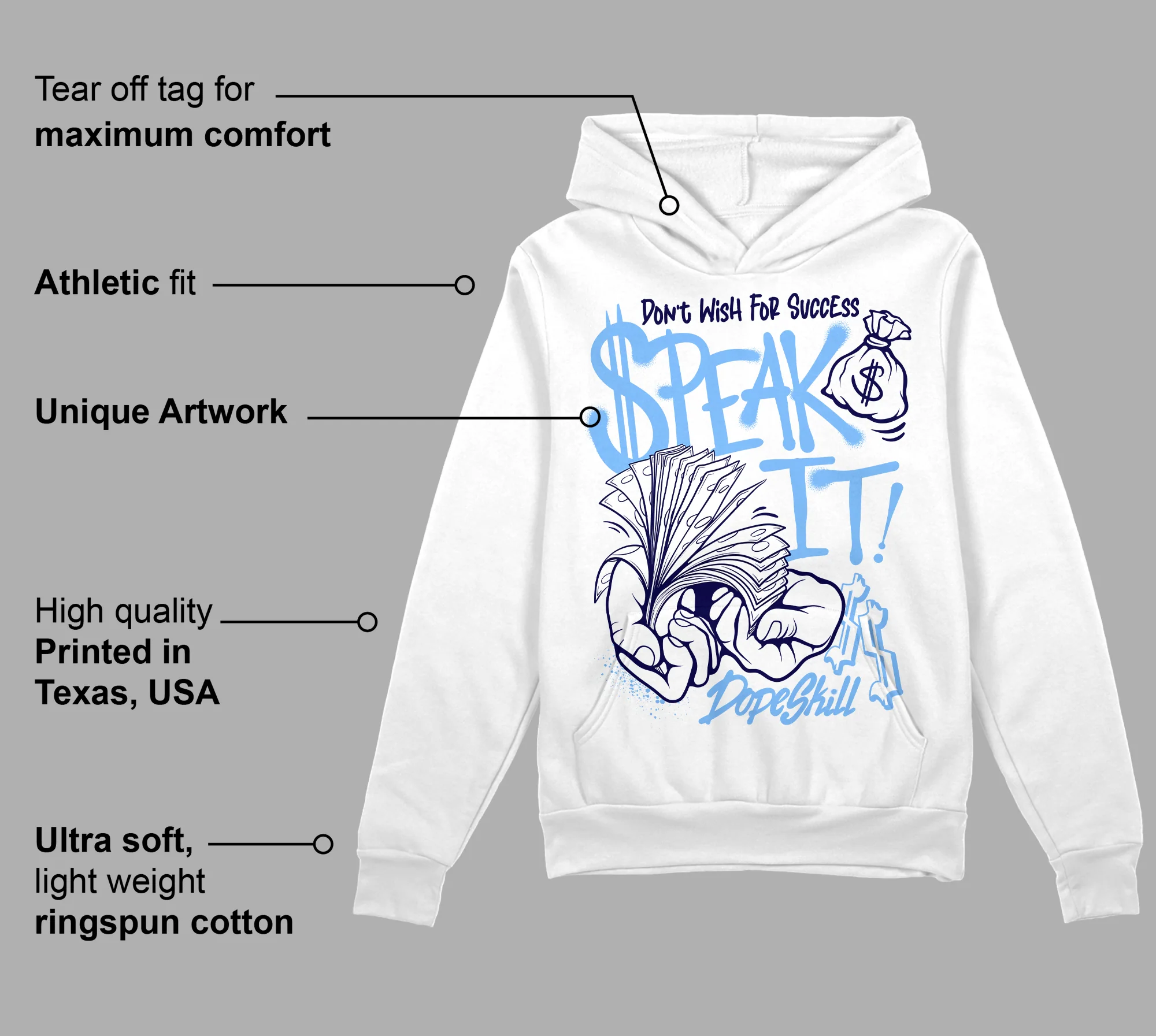 Powder Blue 9s DopeSkill Hoodie Sweatshirt Speak It Graphic - Image 3