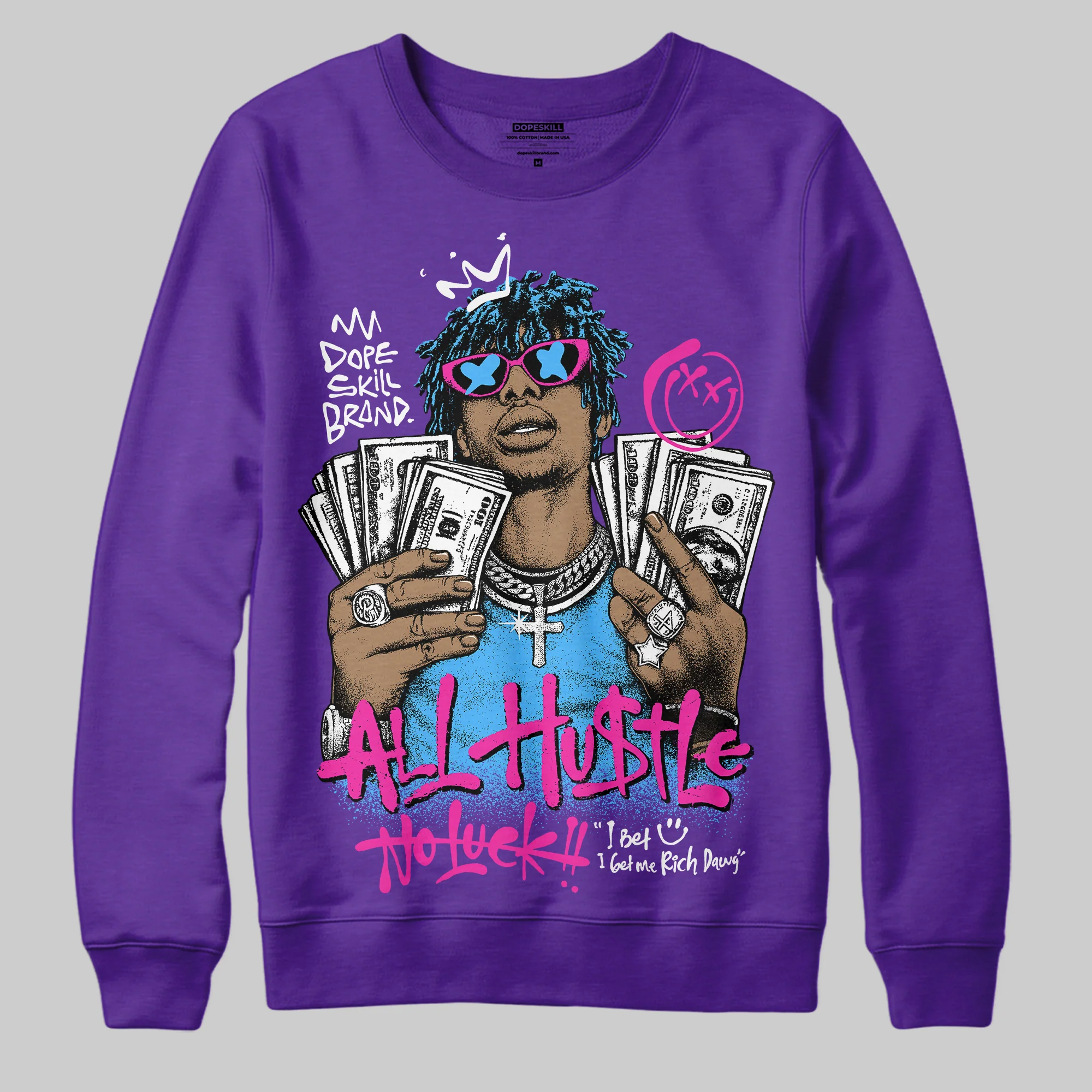 PURPLE 'All Hustle No Luck' DopeSkill Graphic Sweatshirt - Image 3