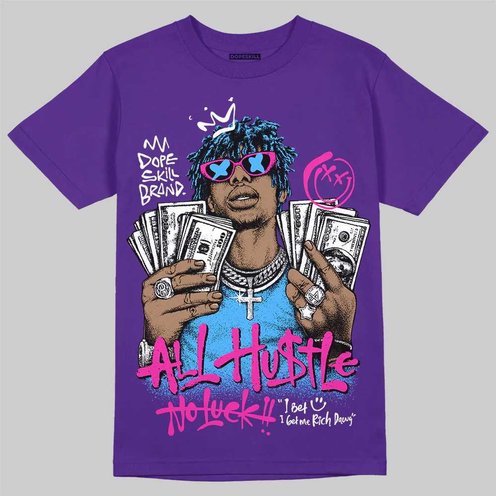 PURPLE 'All Hustle No Luck' DopeSkill Graphic T-Shirt - Image 3