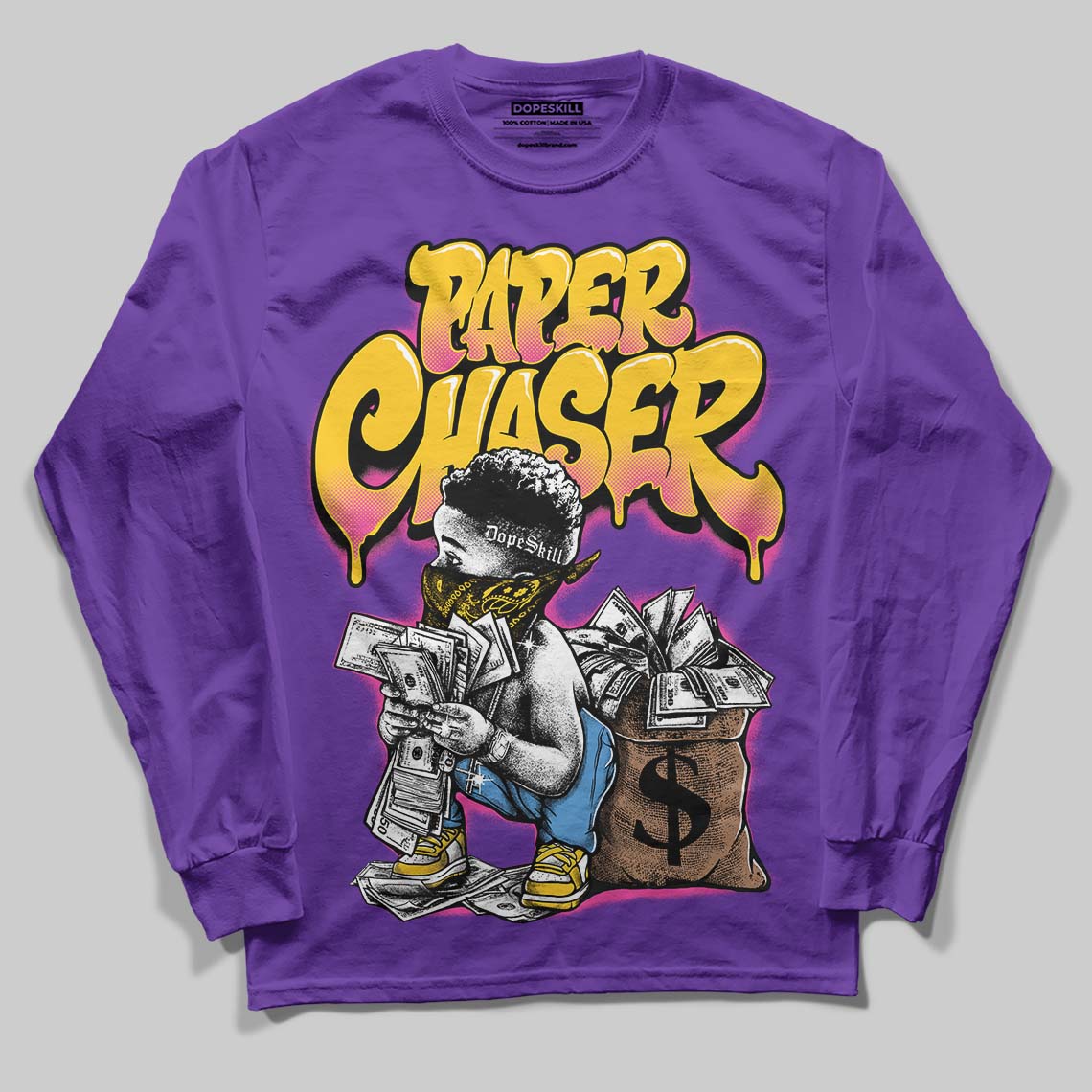 PURPLE 'Paper Chaser Boy' DopeSkill Graphic Long Sleeve T-Shirt - Image 3