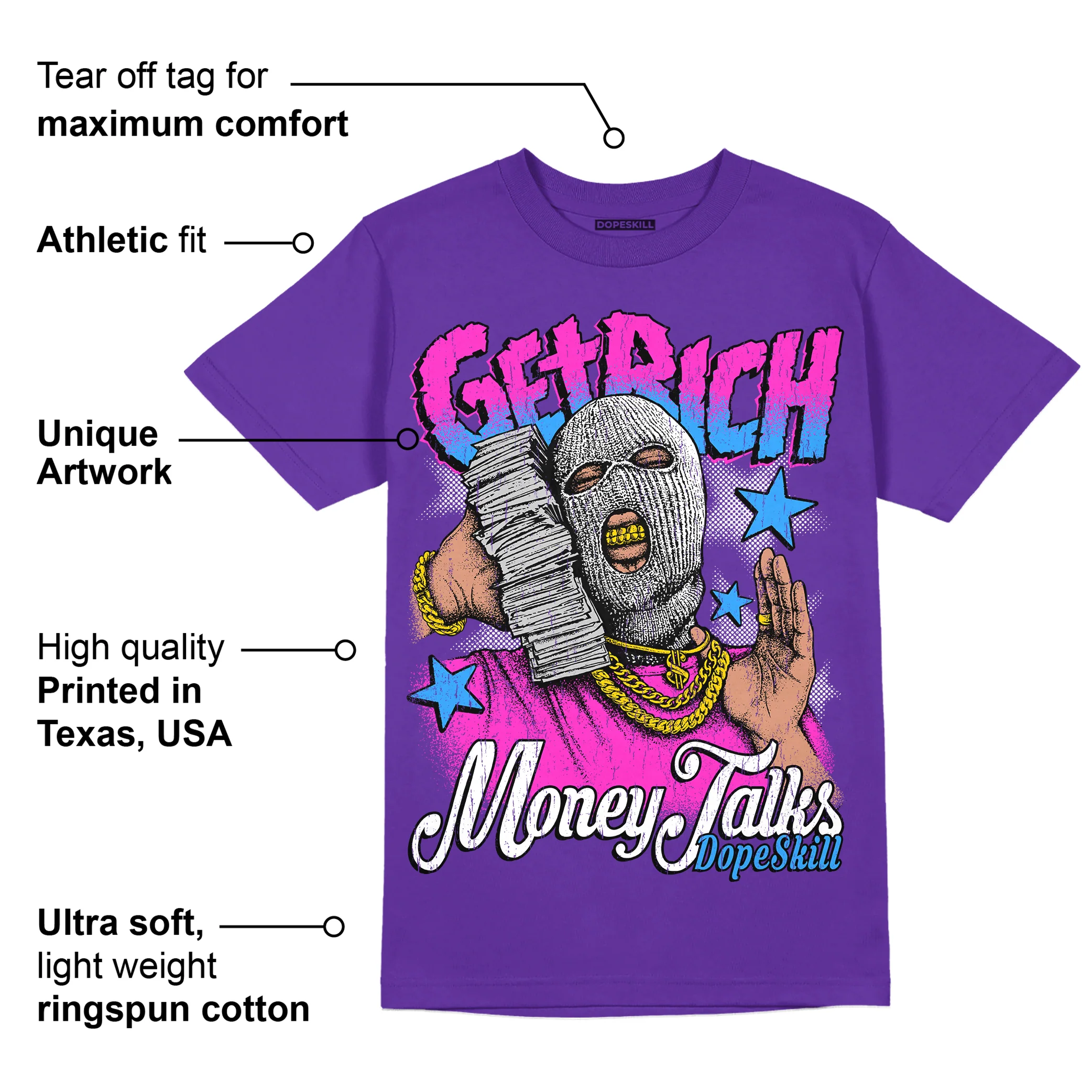 PURPLE Collection DopeSkill Purple T-shirt Get Rich Graphic - Image 2