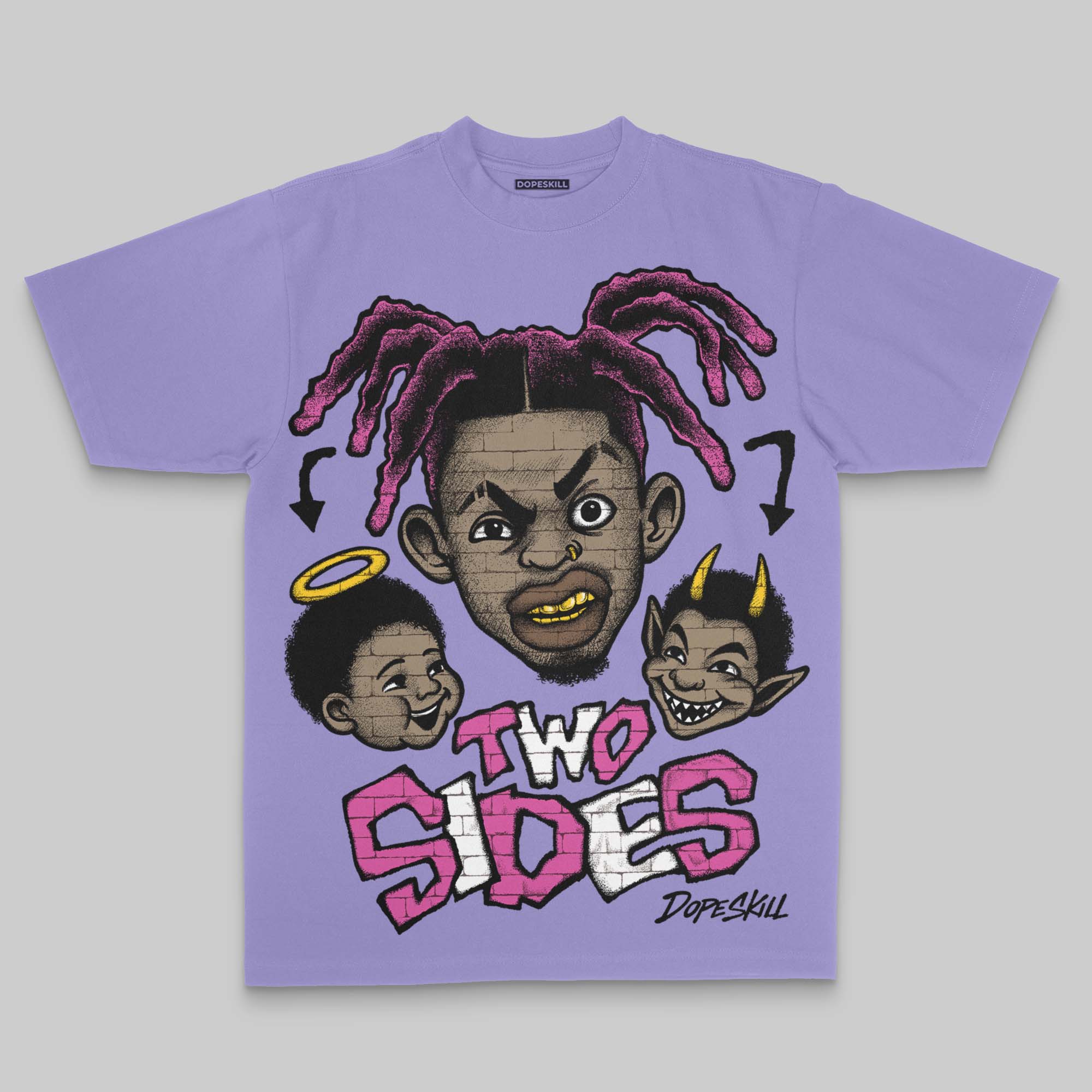 Purple Oversize Print 'Two Sides' DopeSkill Graphic T-shirt - Image 3