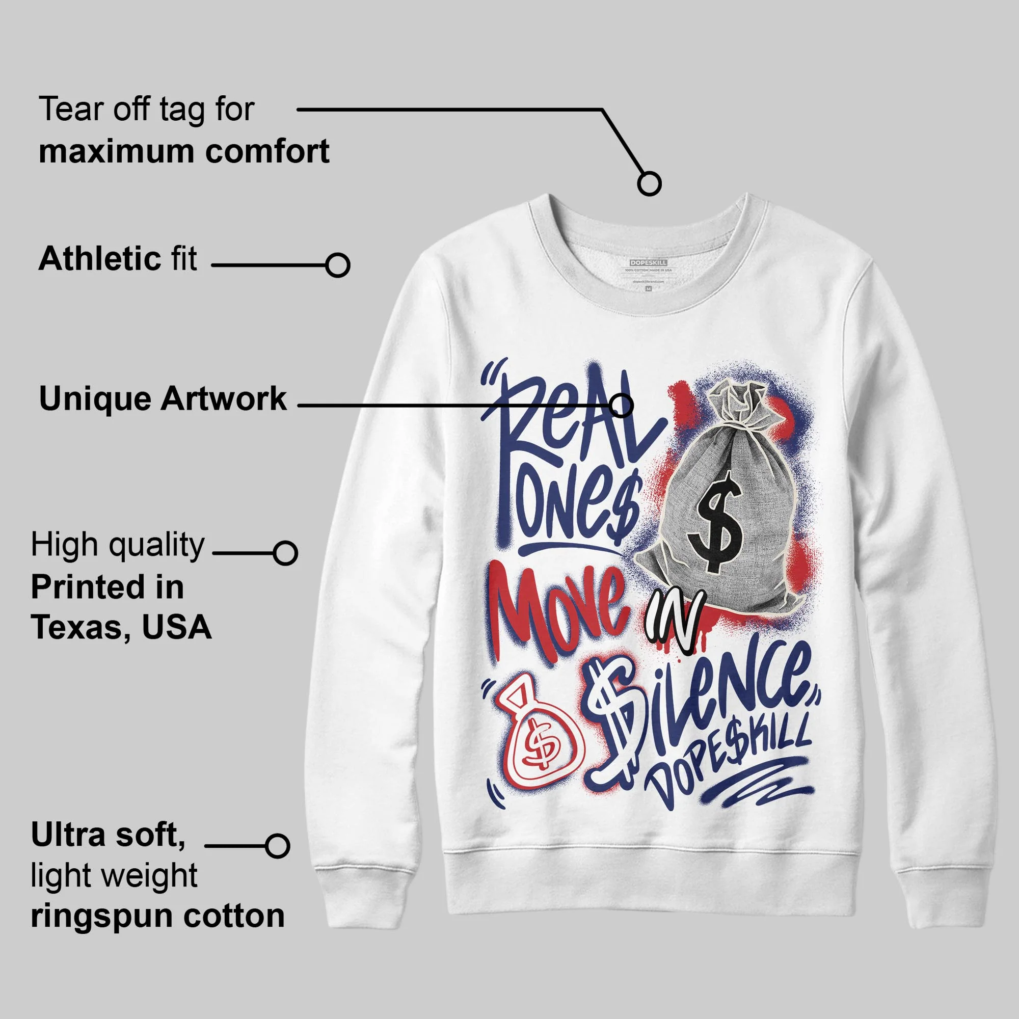 Rare Air 11s DopeSkill Sweatshirt Real Ones Move In Silence Graphic - Image 2