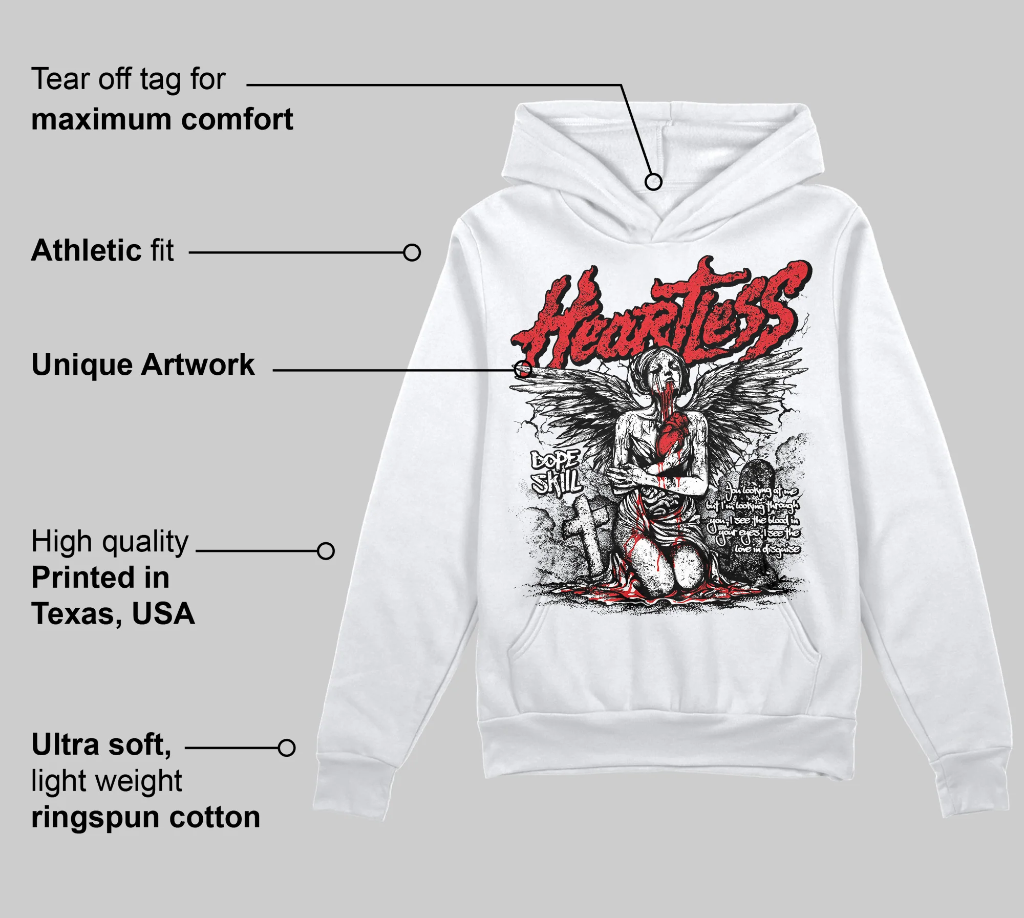 Red Cement 4S DopeSkill Hoodie Sweatshirt Heartless Graphic - Image 3