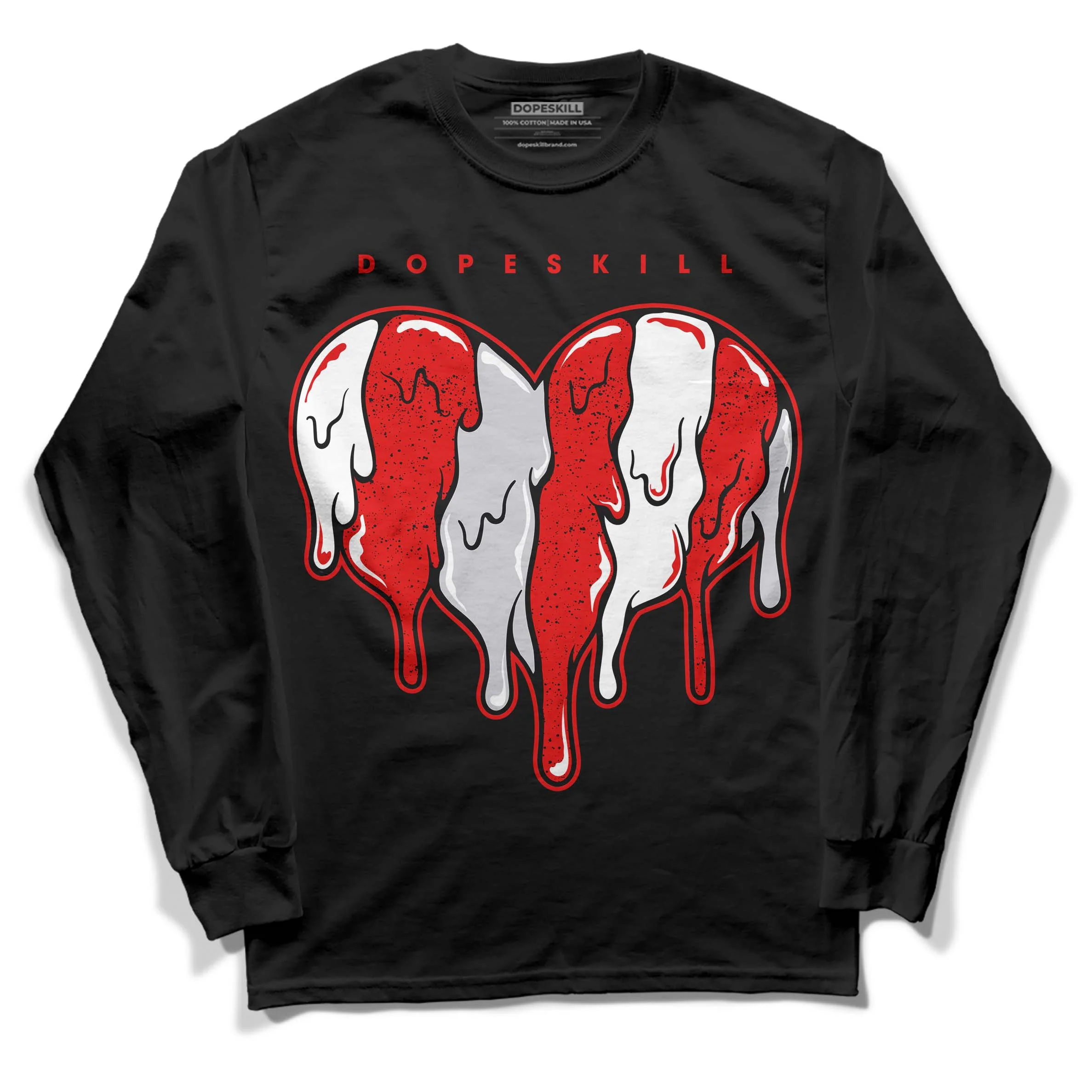 Red Cement 4S DopeSkill Long Sleeve T-Shirt Slime Drip Heart Graphic - Image 2