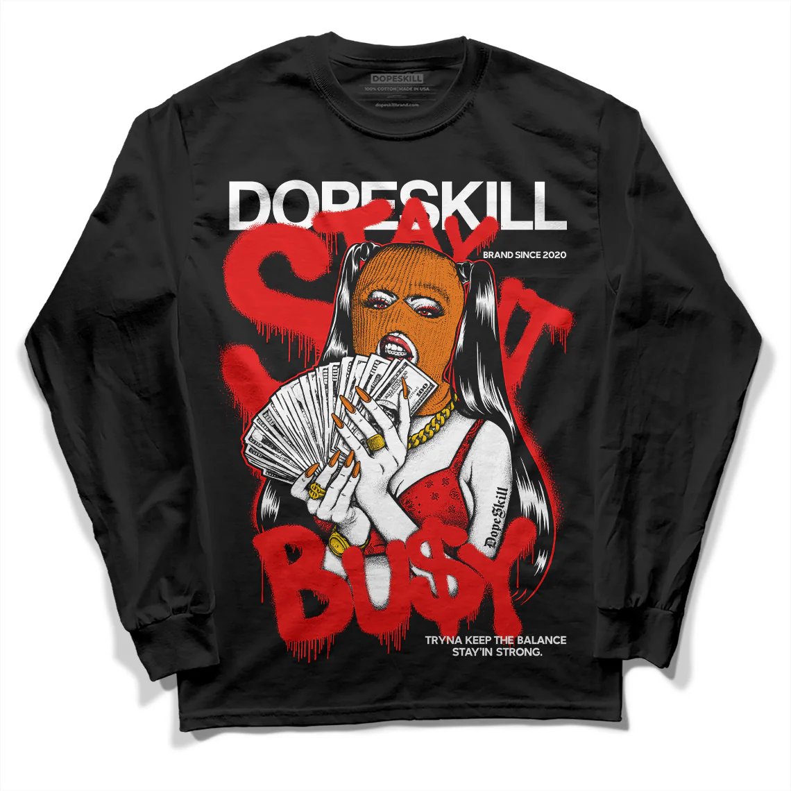 Red Cement 4S DopeSkill Long Sleeve T-Shirt Stay It Busy Graphic - Image 2