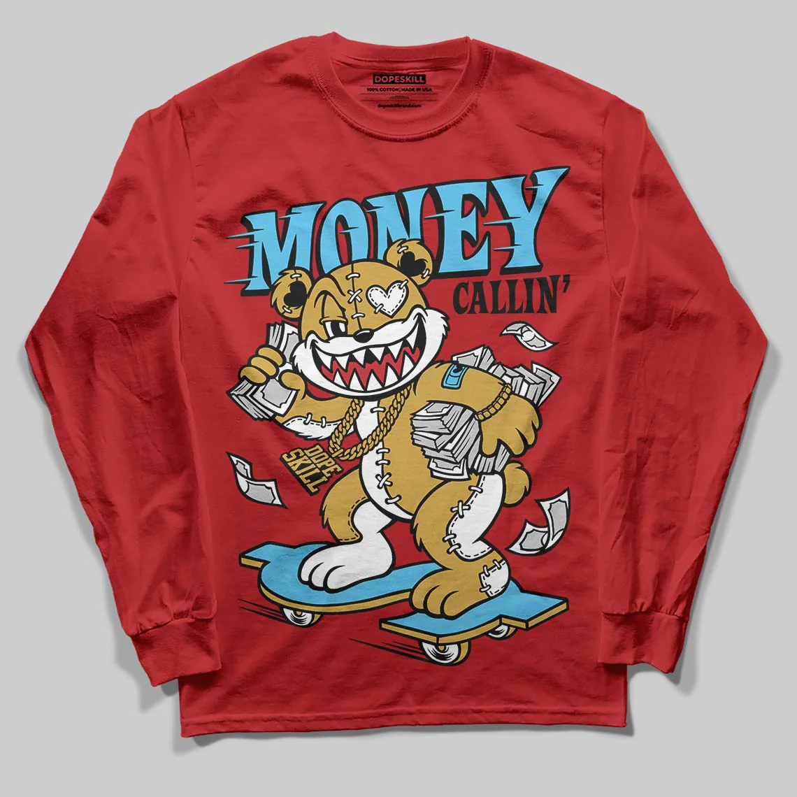 Red Collection DopeSkill Long Sleeve T-Shirt Money Callin' Graphic - Image 3