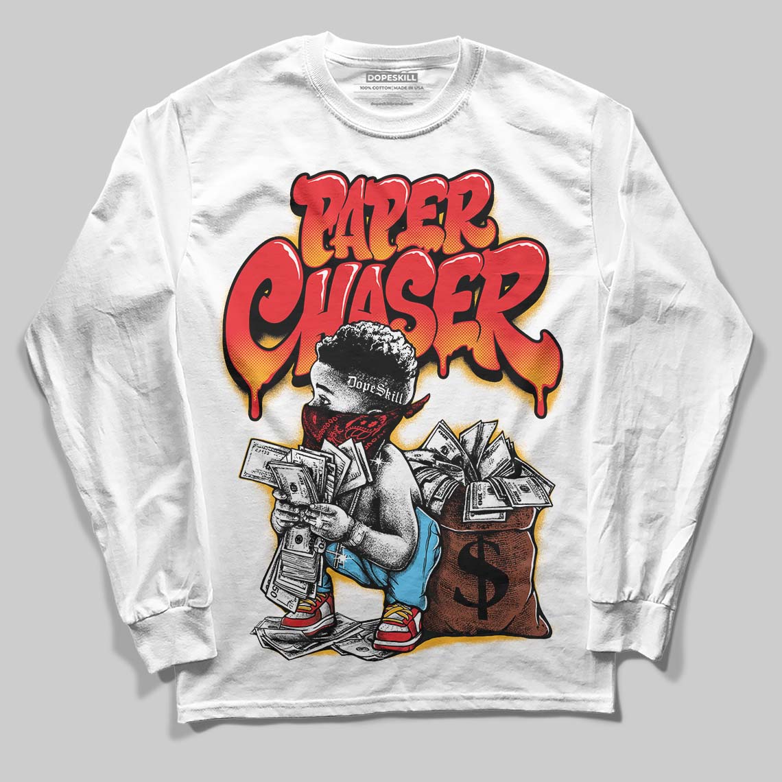 Red 'Paper Chaser Boy' DopeSkill Graphic Long Sleeve T-Shirt - Image 2