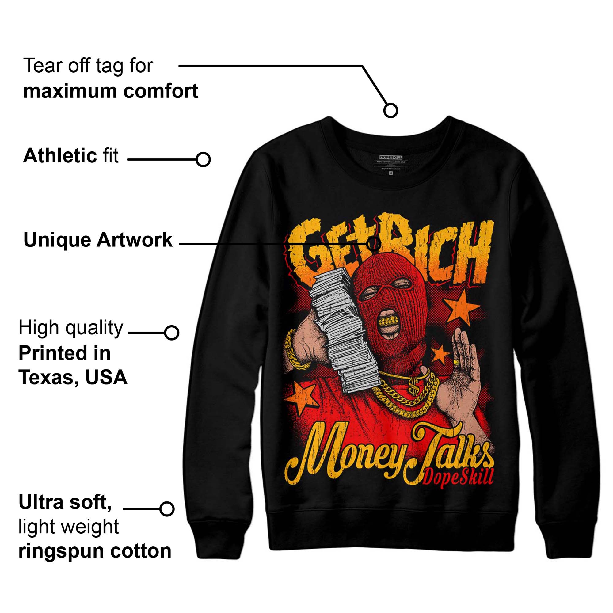 Red Collection DopeSkill Sweatshirt Get Rich Graphic - Image 3