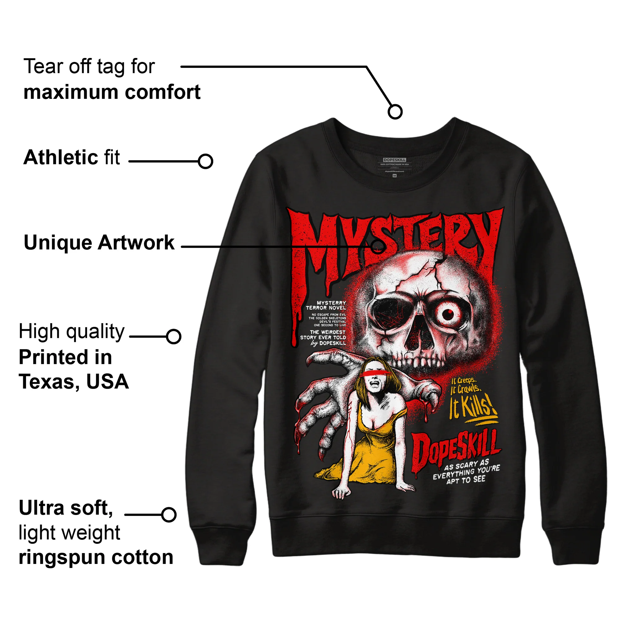 Red Collection DopeSkill Sweatshirt Mystery Ghostly Grasp Graphic - Image 3