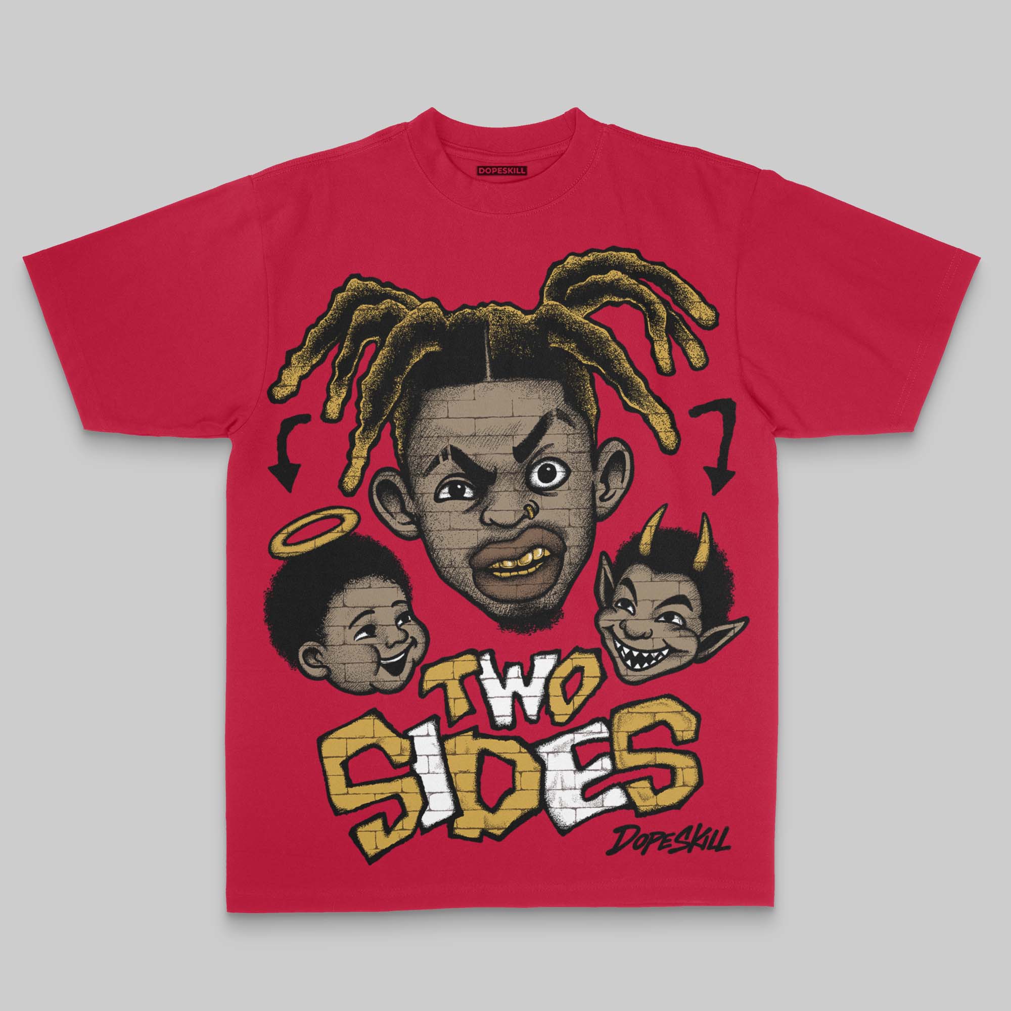 Red Oversize Print 'Two Sides' DopeSkill Graphic T-shirt - Image 3