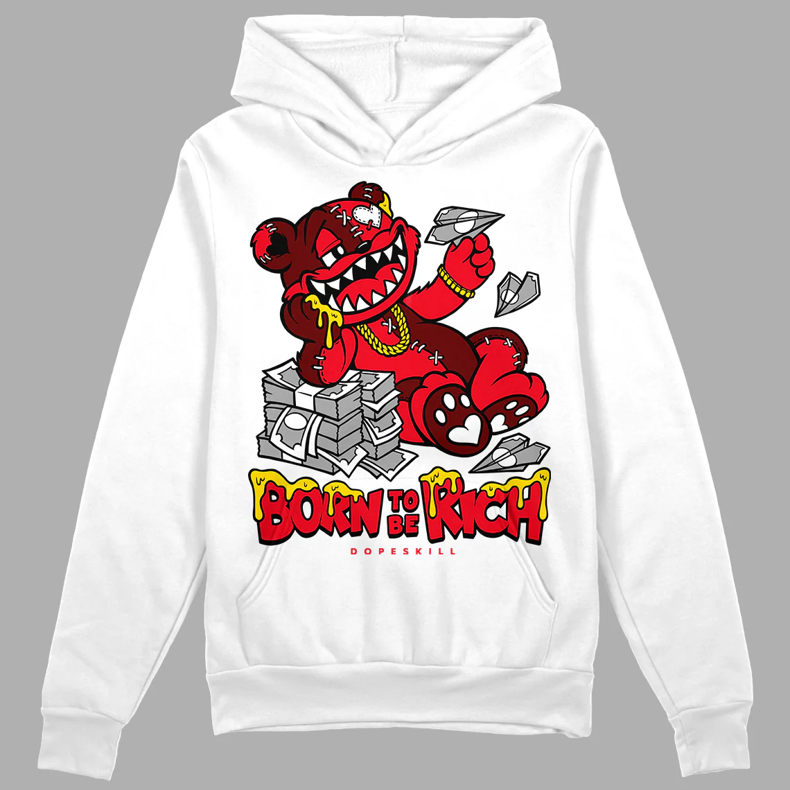 Red Thunder 4s DopeSkill Hoodie Sweatshirt Born To Be Rich Graphic - Image 2