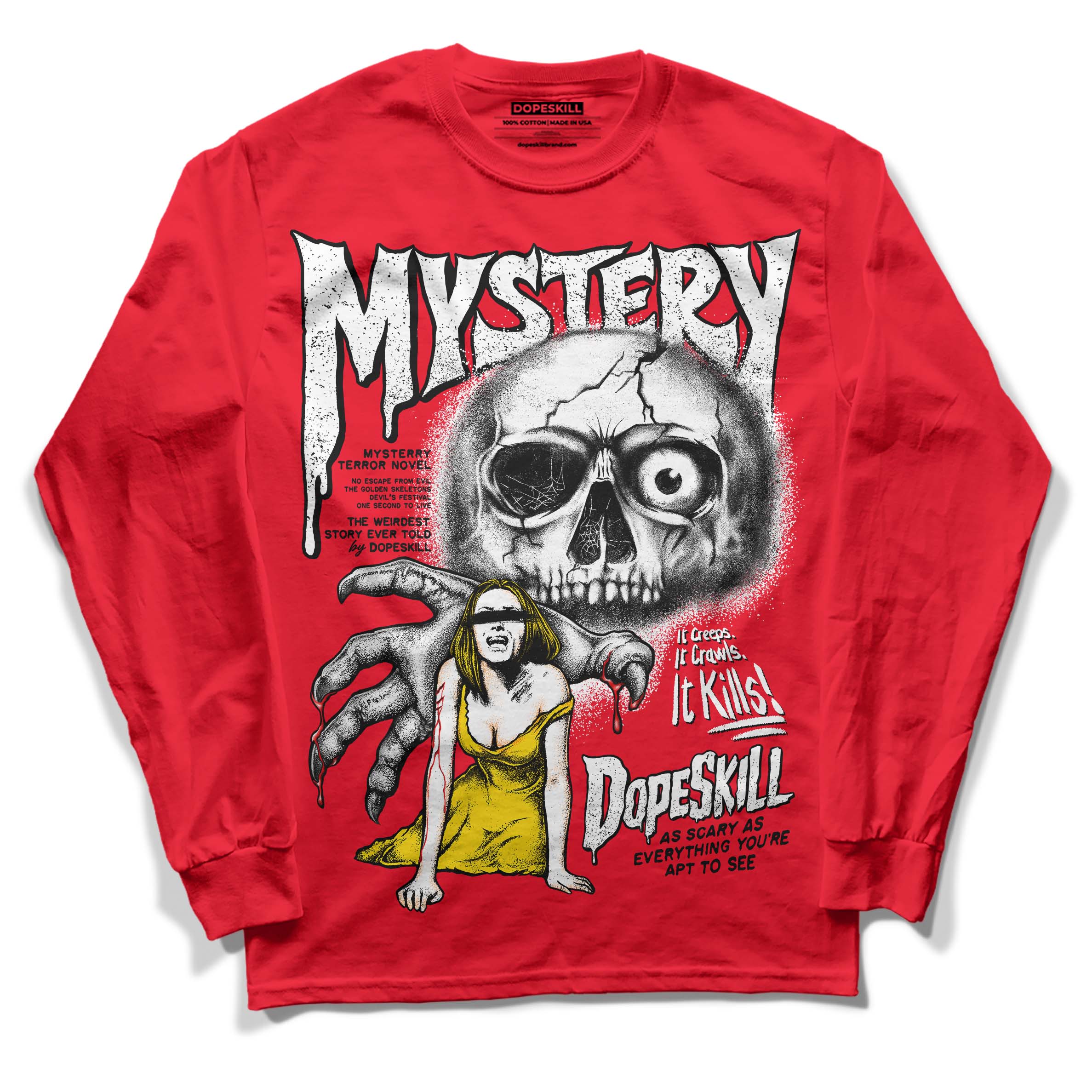 Red Thunder 4s DopeSkill Red Long Sleeve T-Shirt Mystery Ghostly Grasp Graphic