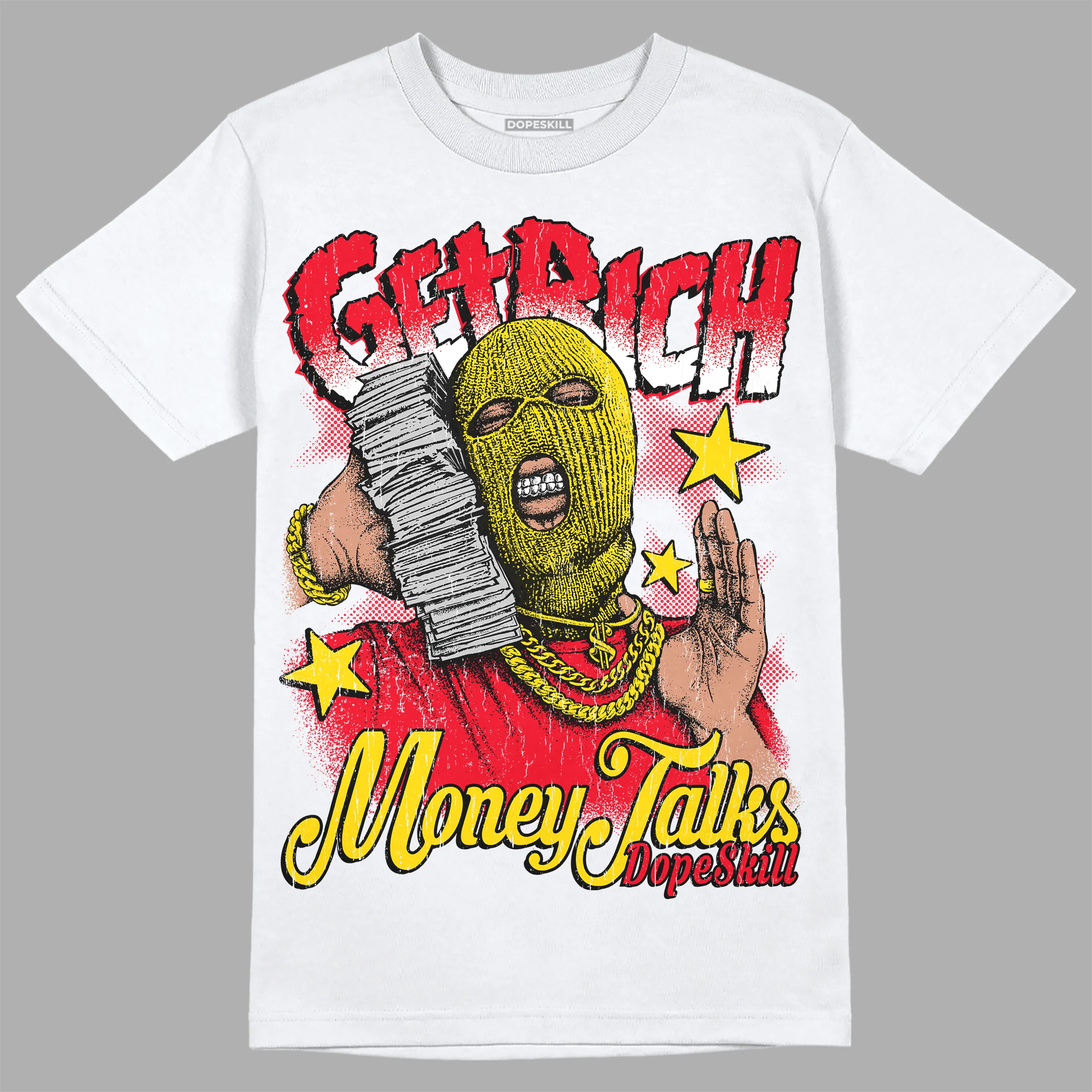 Red Thunder 4s DopeSkill T-shirt Get Rich Graphic - Image 2